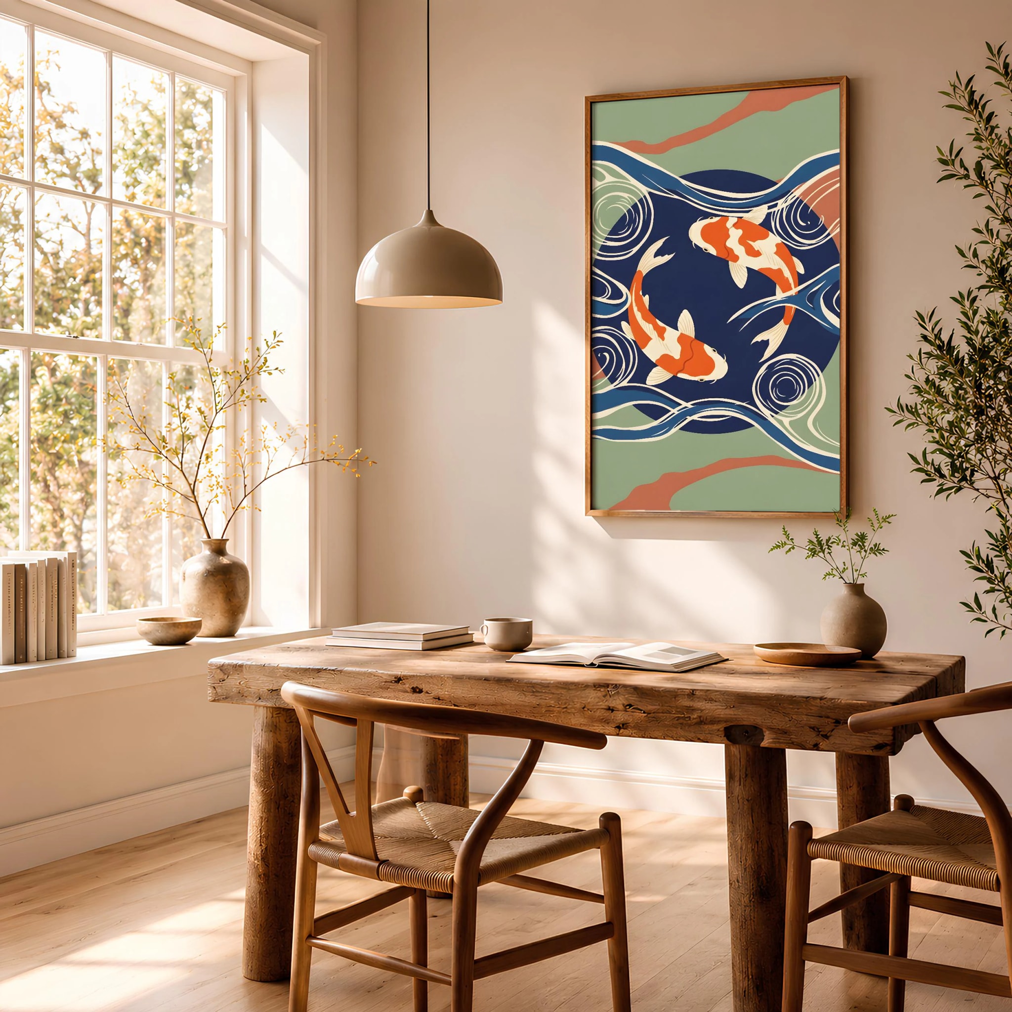 Koi Fish Art Print, Japanese Woodblock Style Poster, Zen Water Wall Art, Indigo Home Decor, A1/A2/A3/A4, Housewarming Gift – Calm Wall Art by Artsify thumbnail 2