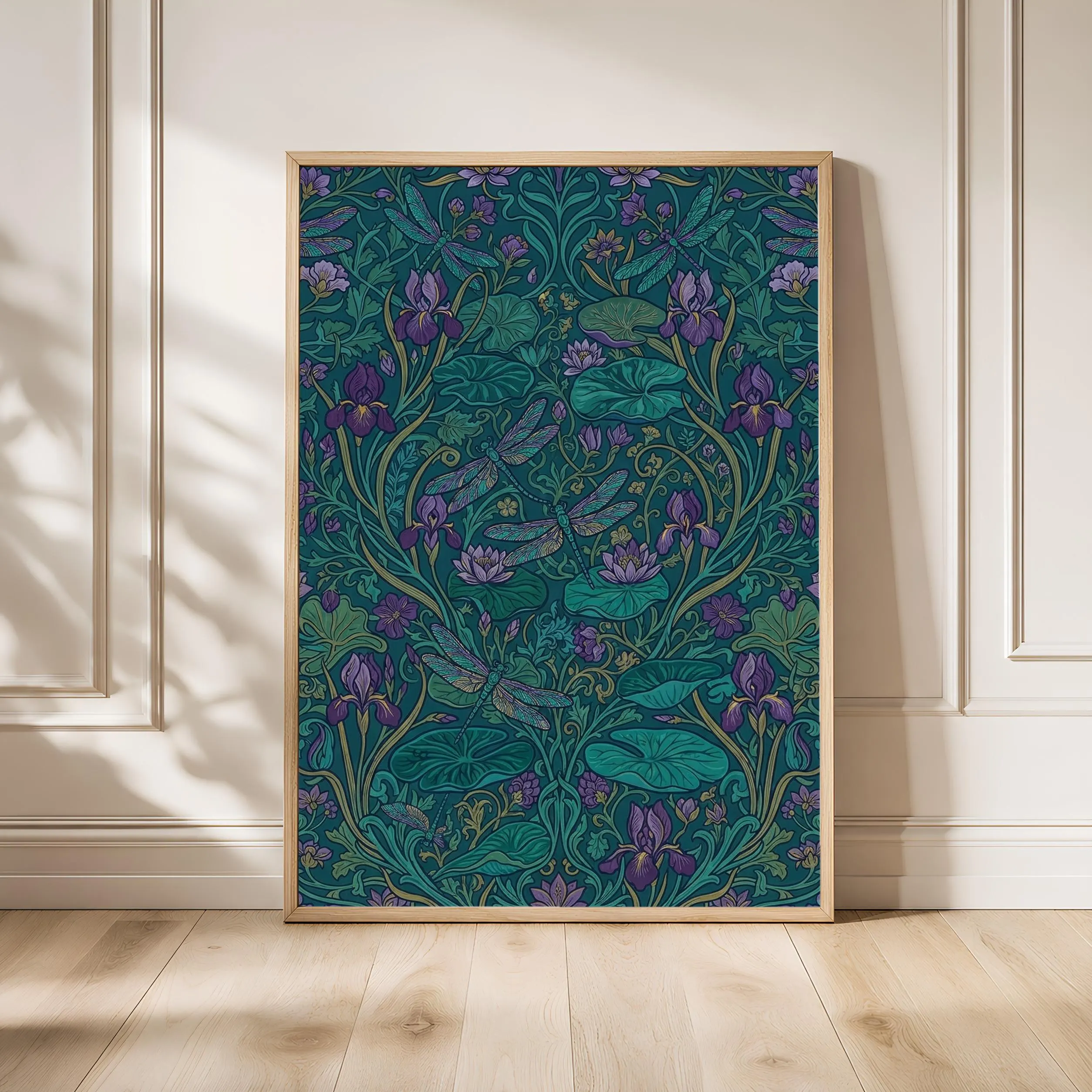 William Morris Style Print, Arts and Crafts Dragonfly Poster, Iris Wall Art, Dining Room Decor, Housewarming Gift – Calm Wall Art by Artsify