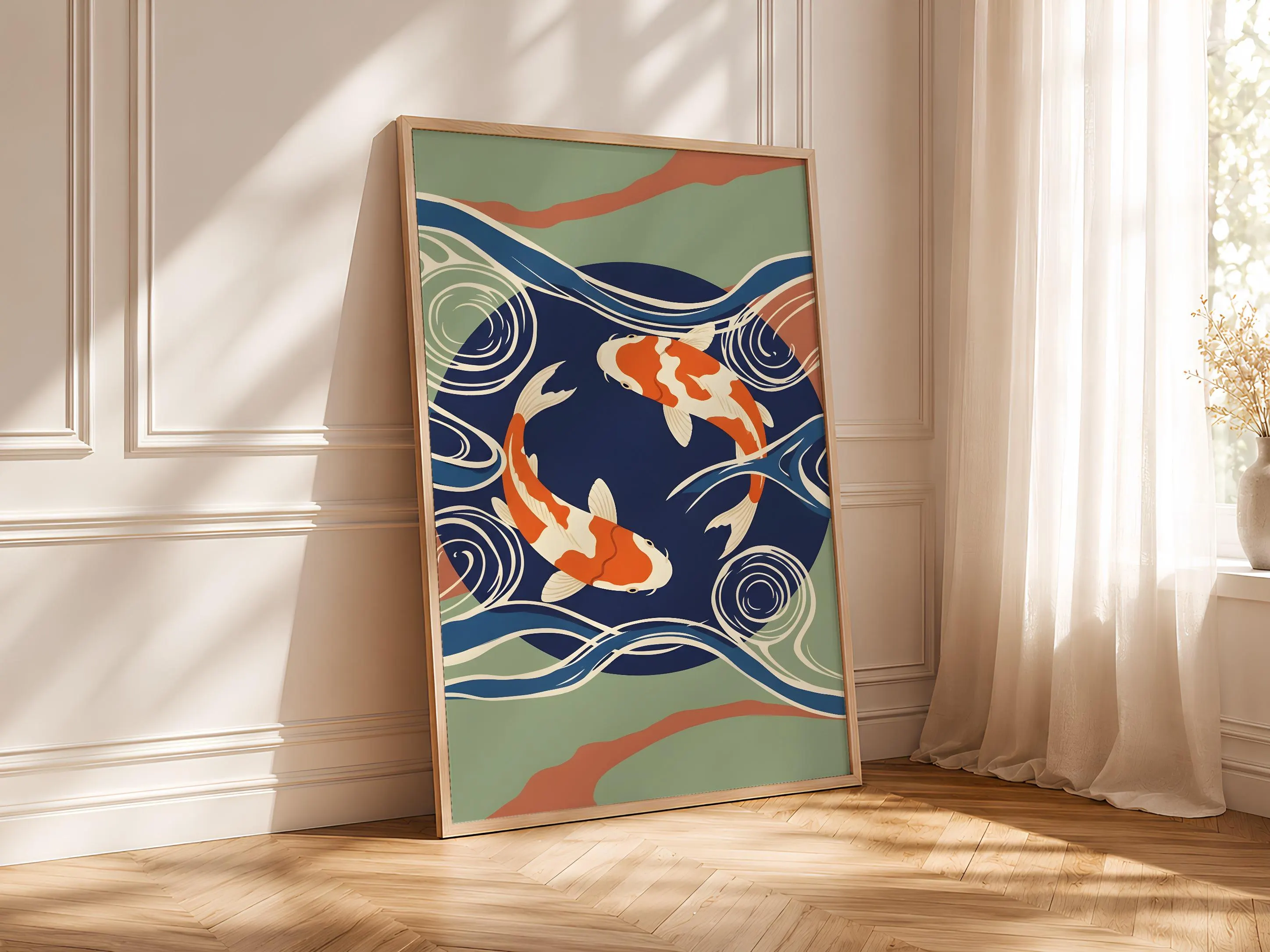 Koi Fish Art Print, Japanese Woodblock Style Poster, Zen Water Wall Art, Indigo Home Decor, A1/A2/A3/A4, Housewarming Gift – Calm Wall Art by Artsify thumbnail 4