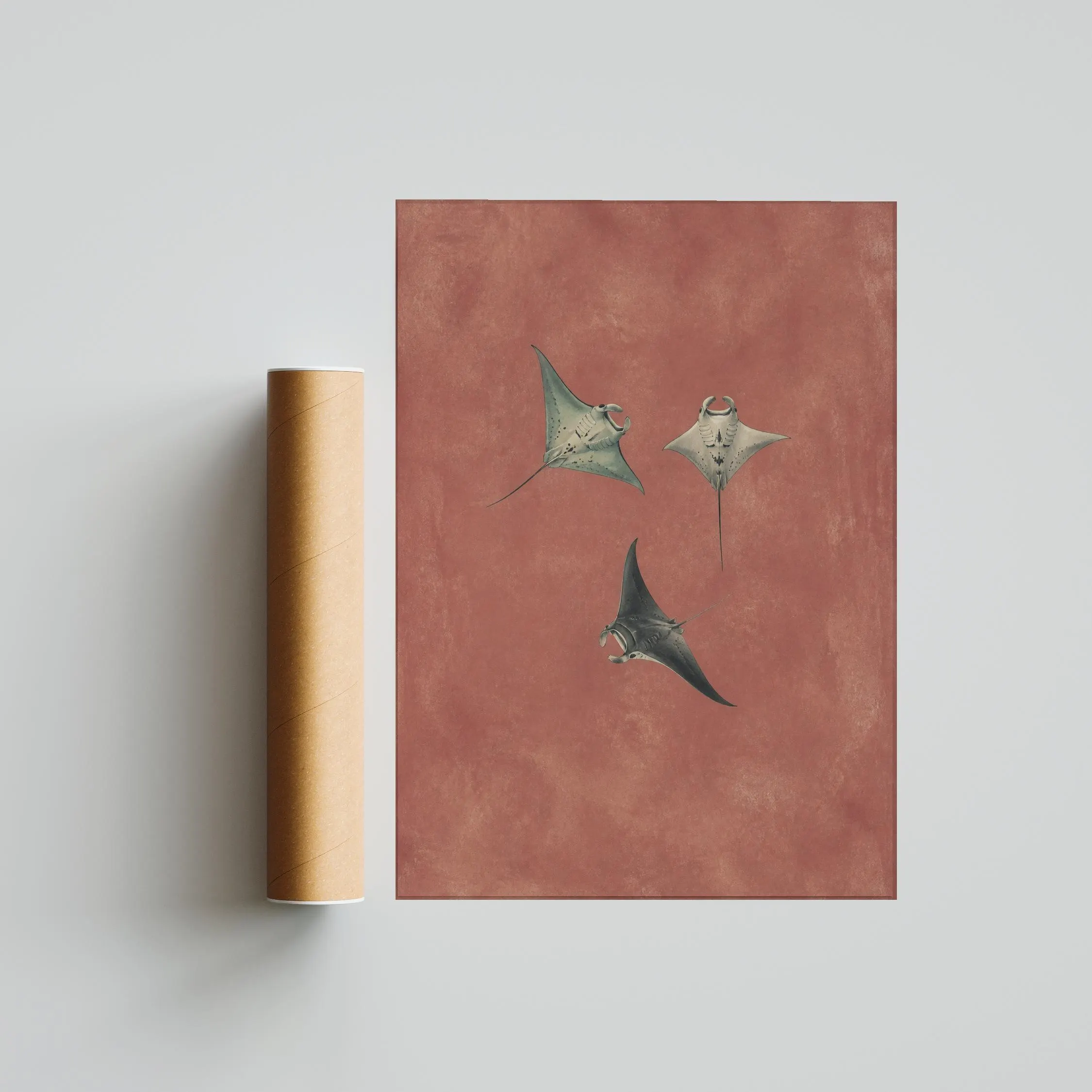 Manta Ray Wall Art, Dusty Rose Minimalist Ocean Painting, Vintage Coastal Print, Housewarming Gift – Calm Wall Art by Artsify thumbnail 5
