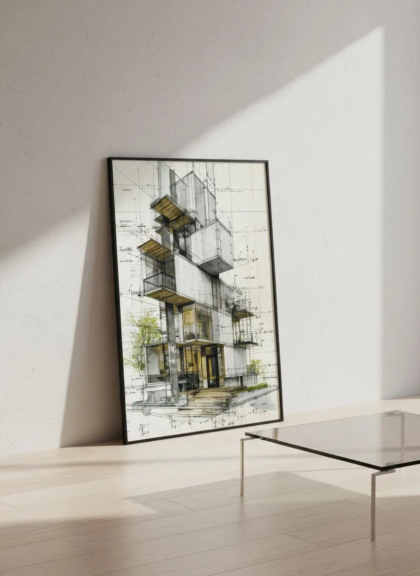 Modern Architecture Print, Contemporary Building Sketch, Modern Wall Art, Minimalist Office Decor – Calm Wall Art by Artsify thumbnail 3