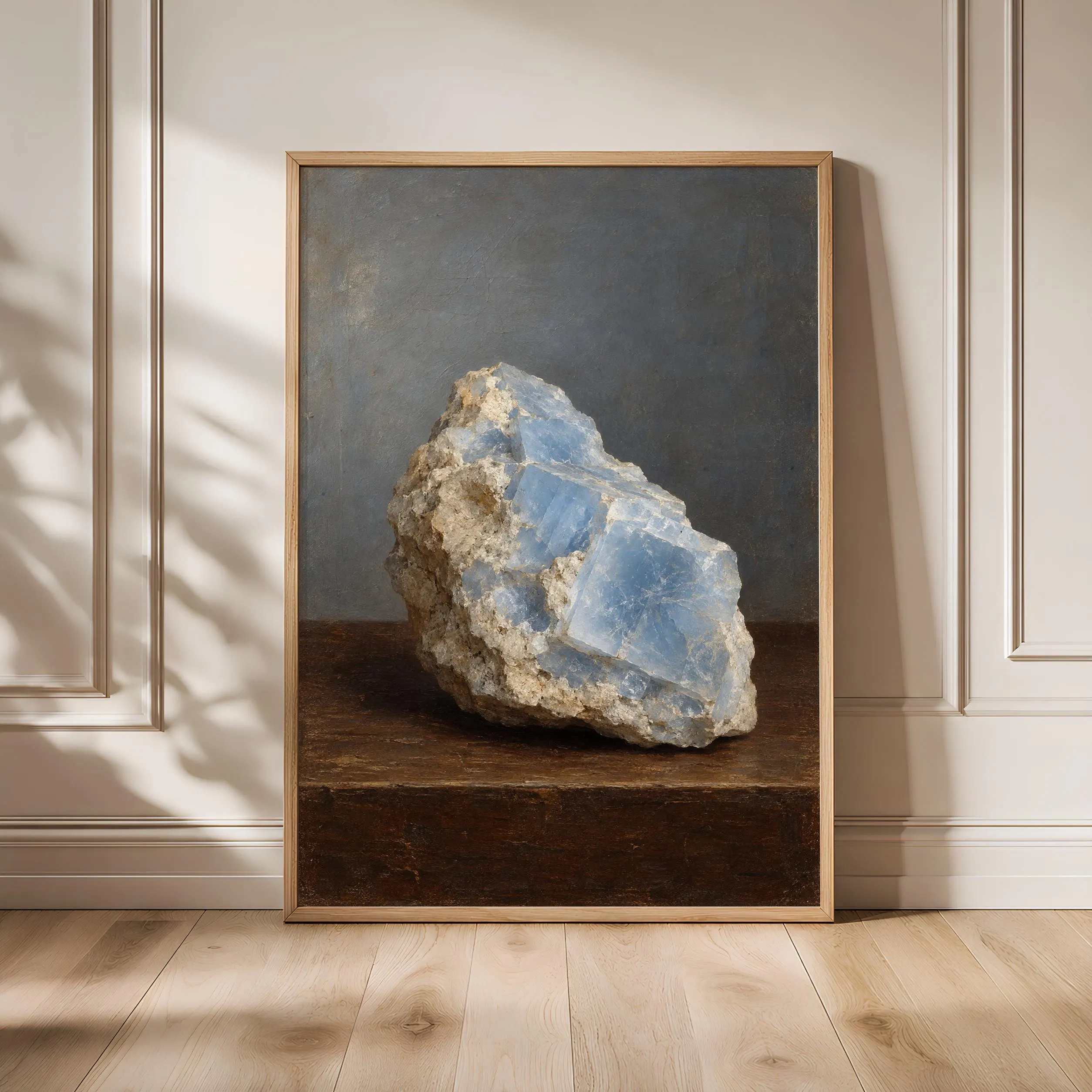 Blue Calcite Wall Art, Vintage Mineral Specimen Painting, Pale Blue Study Decor – Calm Wall Art by Artsify