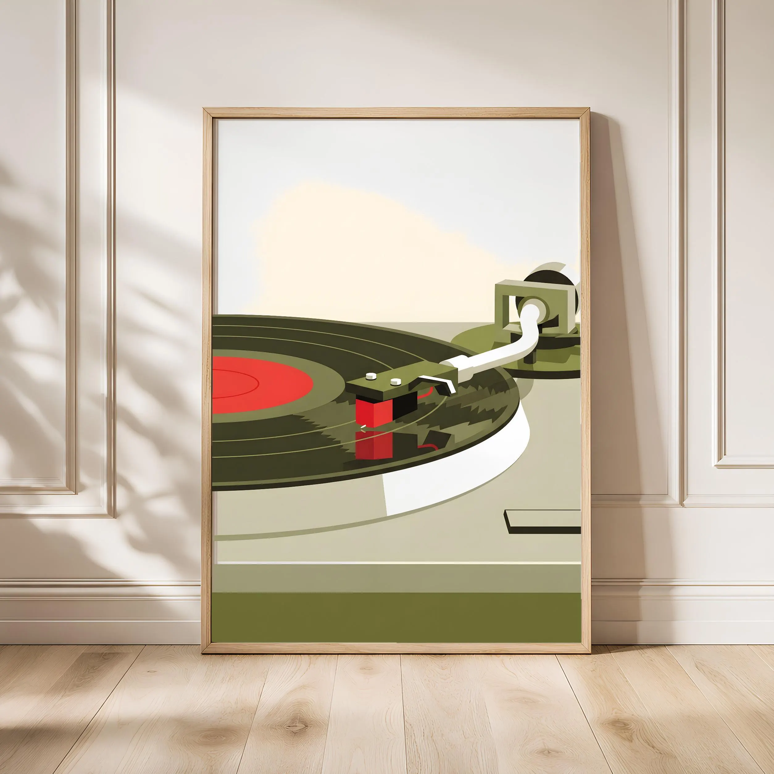 Turntable Needle Print, Japandi Vinyl Macro Poster, Red Record Wall Art, Studio Office Decor, Housewarming Gift – Calm Wall Art by Artsify