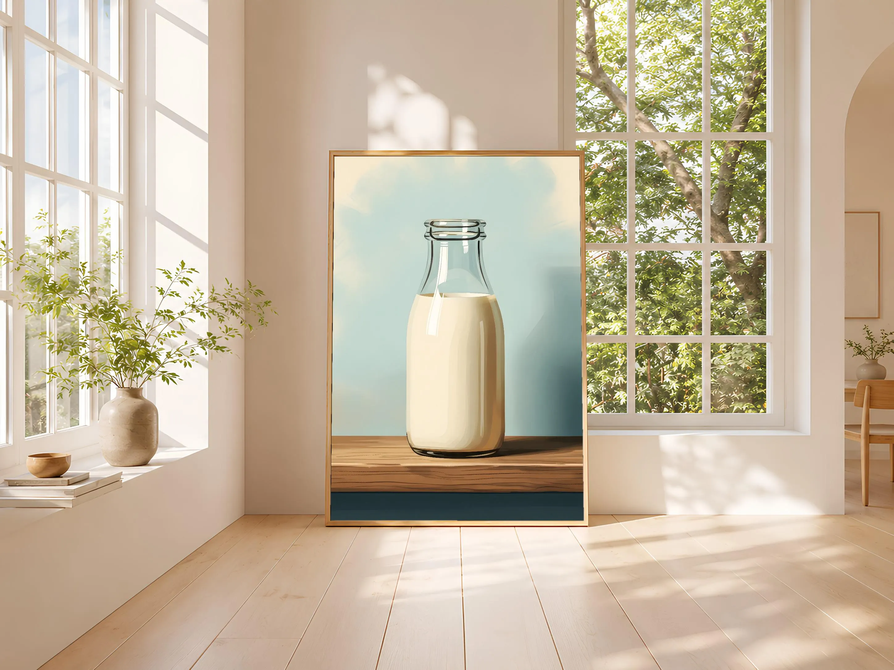Vintage Milk Bottle Print, Retro Farmhouse Poster, Mid Century Kitchen Wall Art, Dairy Decor, Housewarming Gift – Calm Wall Art by Artsify thumbnail 3