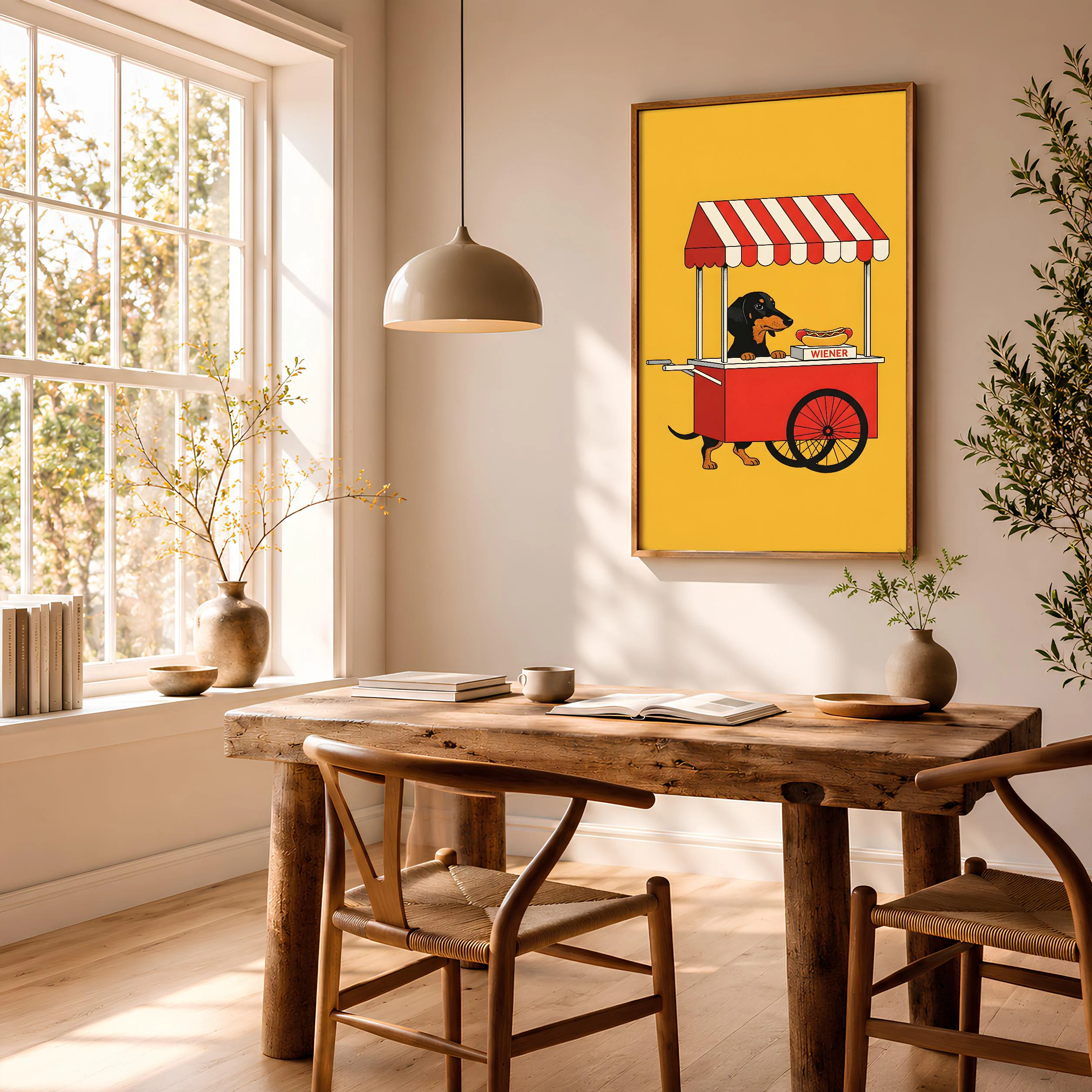 Funny Dachshund Art Print, Hotdog Stand Dog Poster, Retro Kitchen Wall Art, Quirky Food Decor, Dog Lover Gift, Housewarming Gift – Calm Wall Art by Artsify thumbnail 2