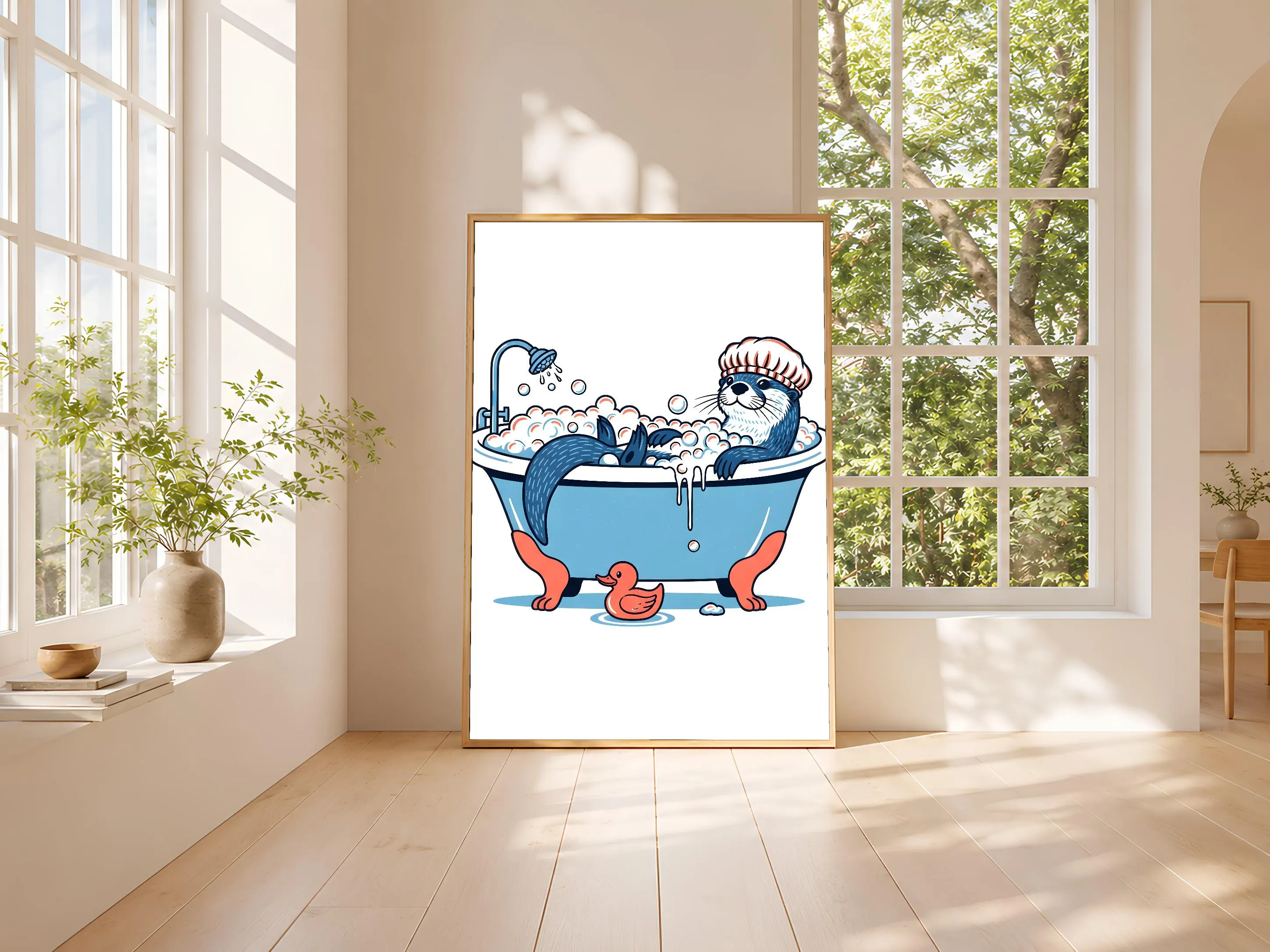 Funny Otter Bathroom Print, Bubble Bath Animal Poster, Quirky Bathroom Wall Art, Retro Humor Decor, Housewarming Gift – Calm Wall Art by Artsify thumbnail 3