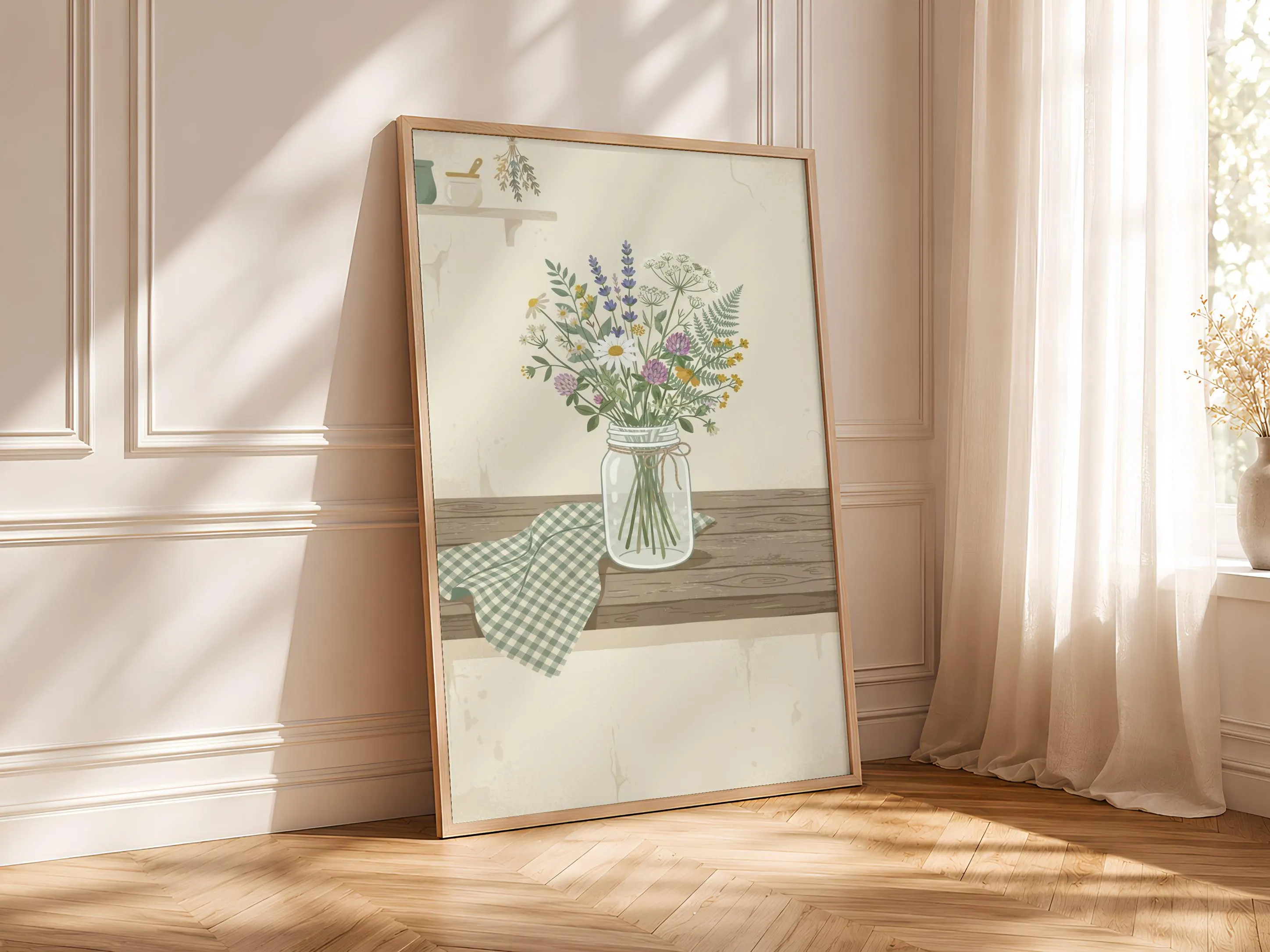Mason Jar Wildflower Print, Farmhouse Still Life Wall Art, Sage Blue Poster, Dining Room Decor, Housewarming Gift – Calm Wall Art by Artsify thumbnail 4