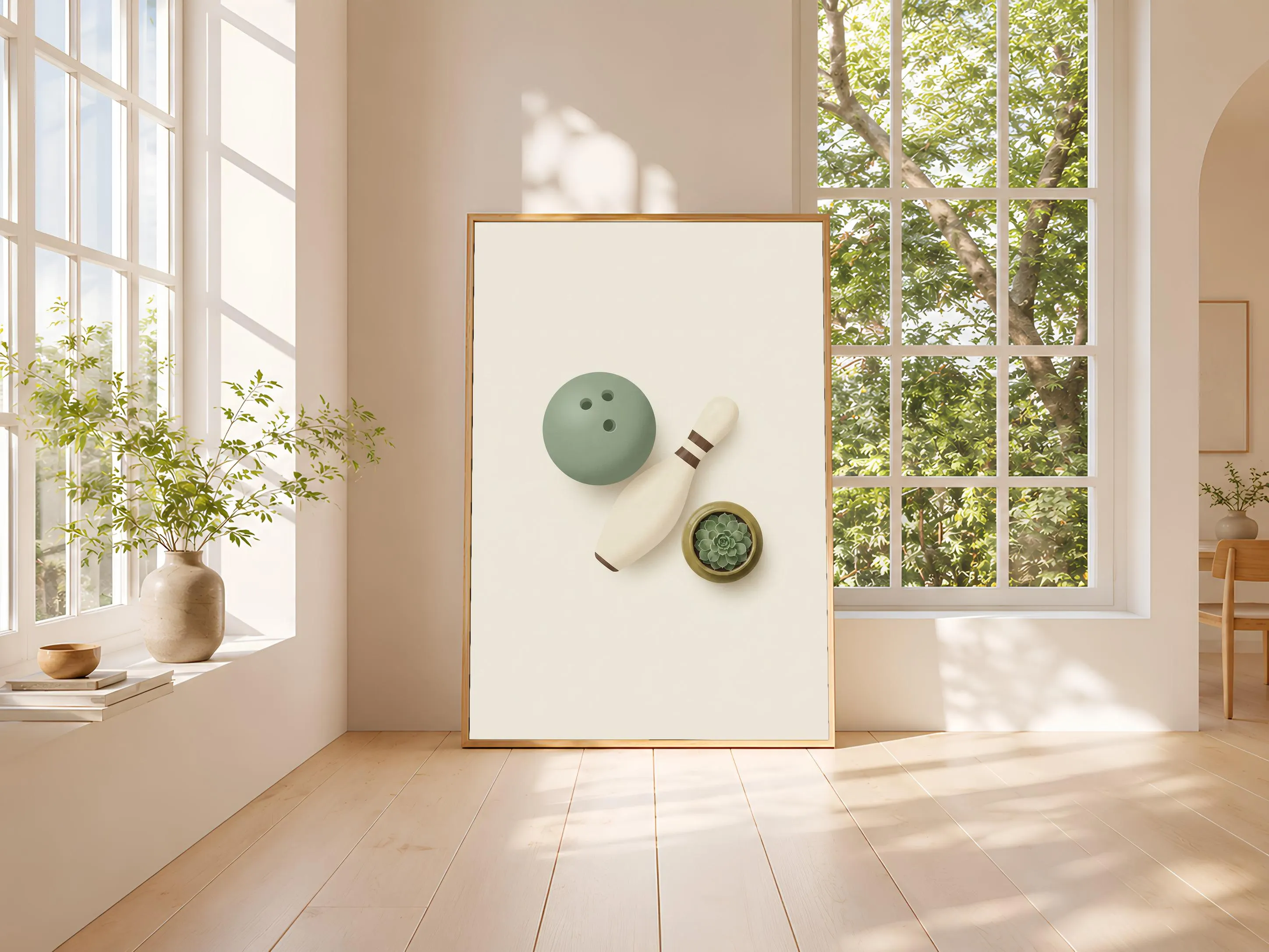 Retro Bowling Print, Japandi Game Room Poster, Sage Green Wall Art, Bowling Gift, Housewarming Gift – Calm Wall Art by Artsify thumbnail 3