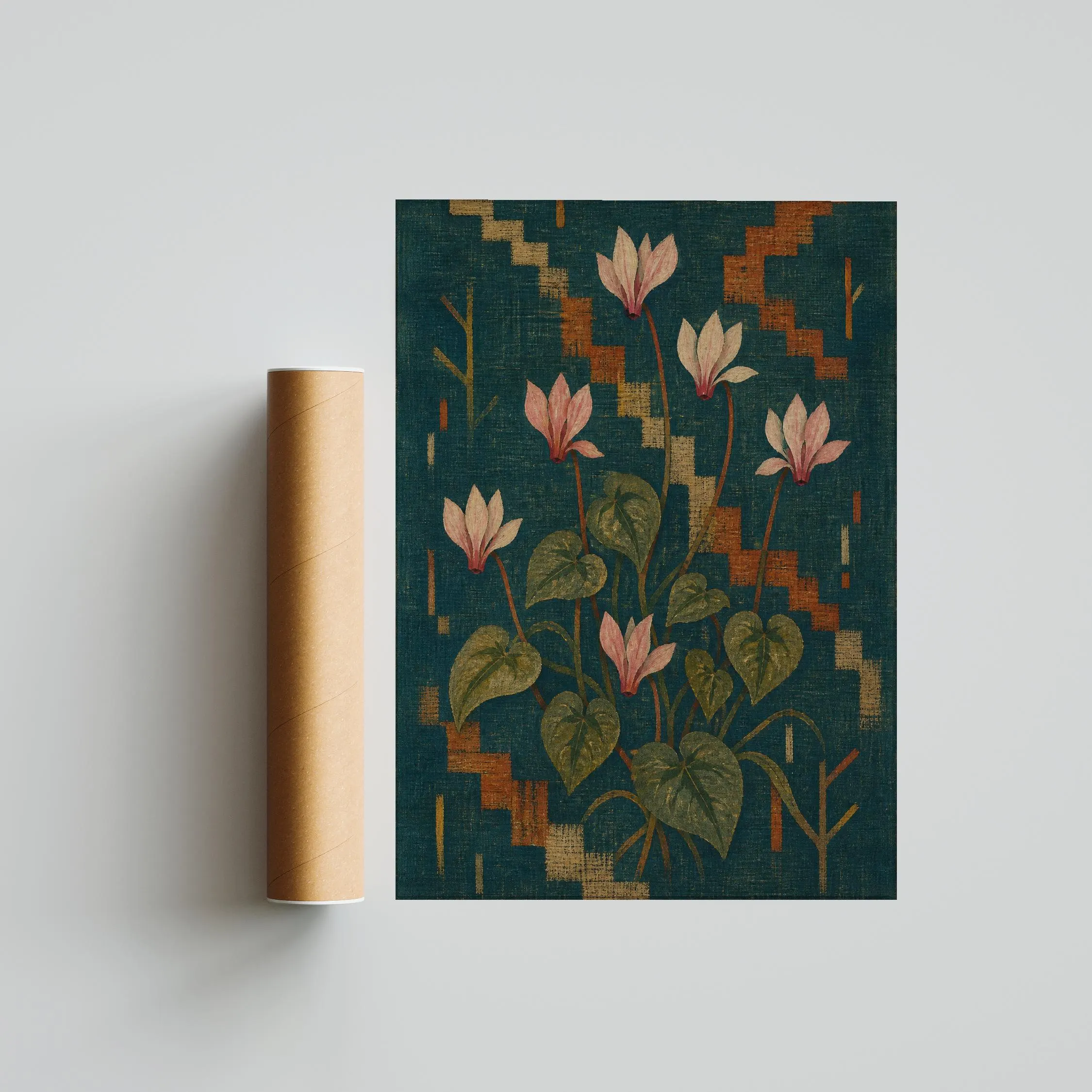 Cyclamen Kilim Print, Teal Botanical Wall Art, Woven Pattern Poster, Housewarming Gift – Calm Wall Art by Artsify thumbnail 5