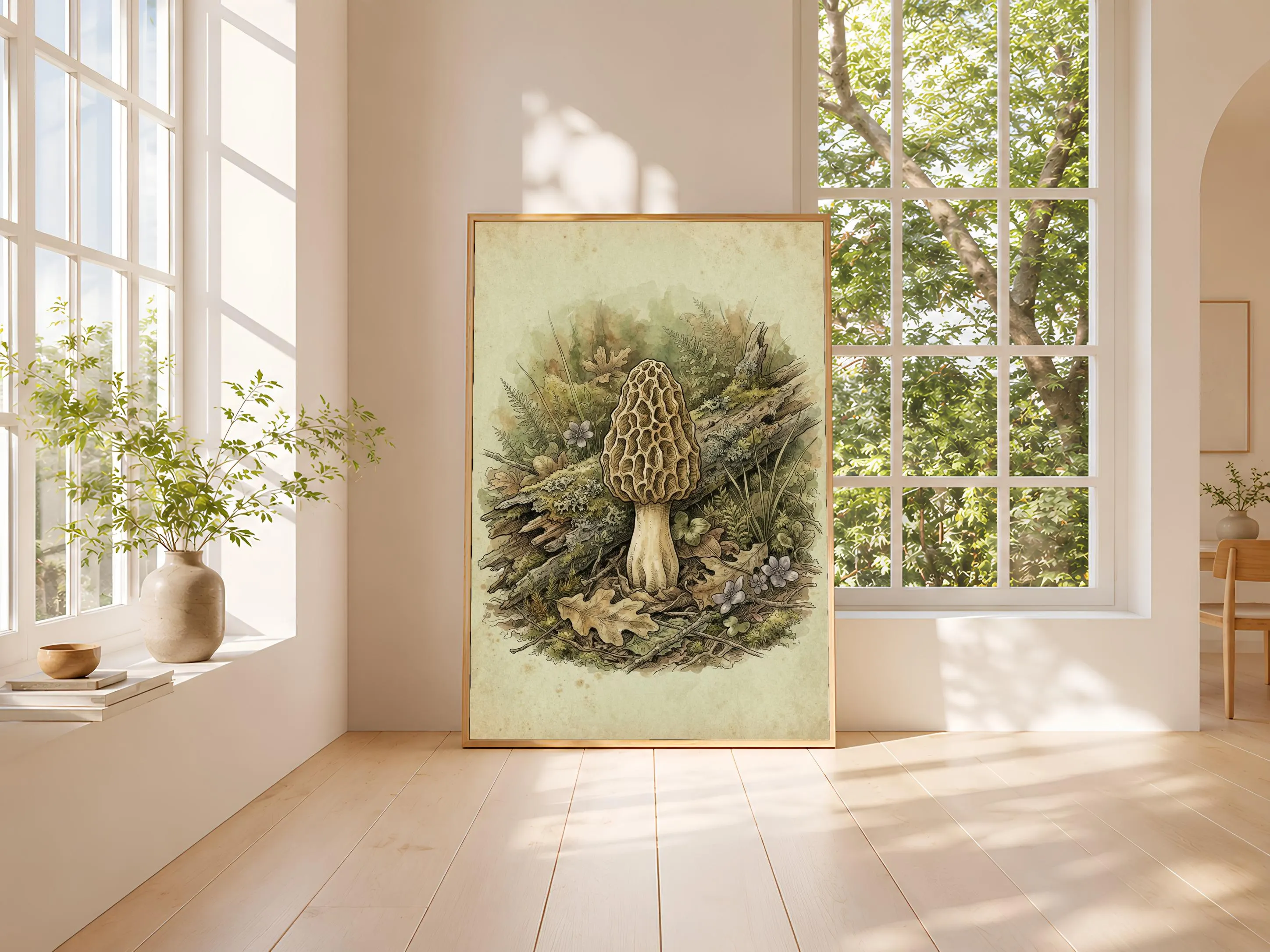 Morel Mushroom Print, Vintage Botanical Poster, Sage Wall Art, Cottagecore Decor, Housewarming Gift – Calm Wall Art by Artsify thumbnail 3