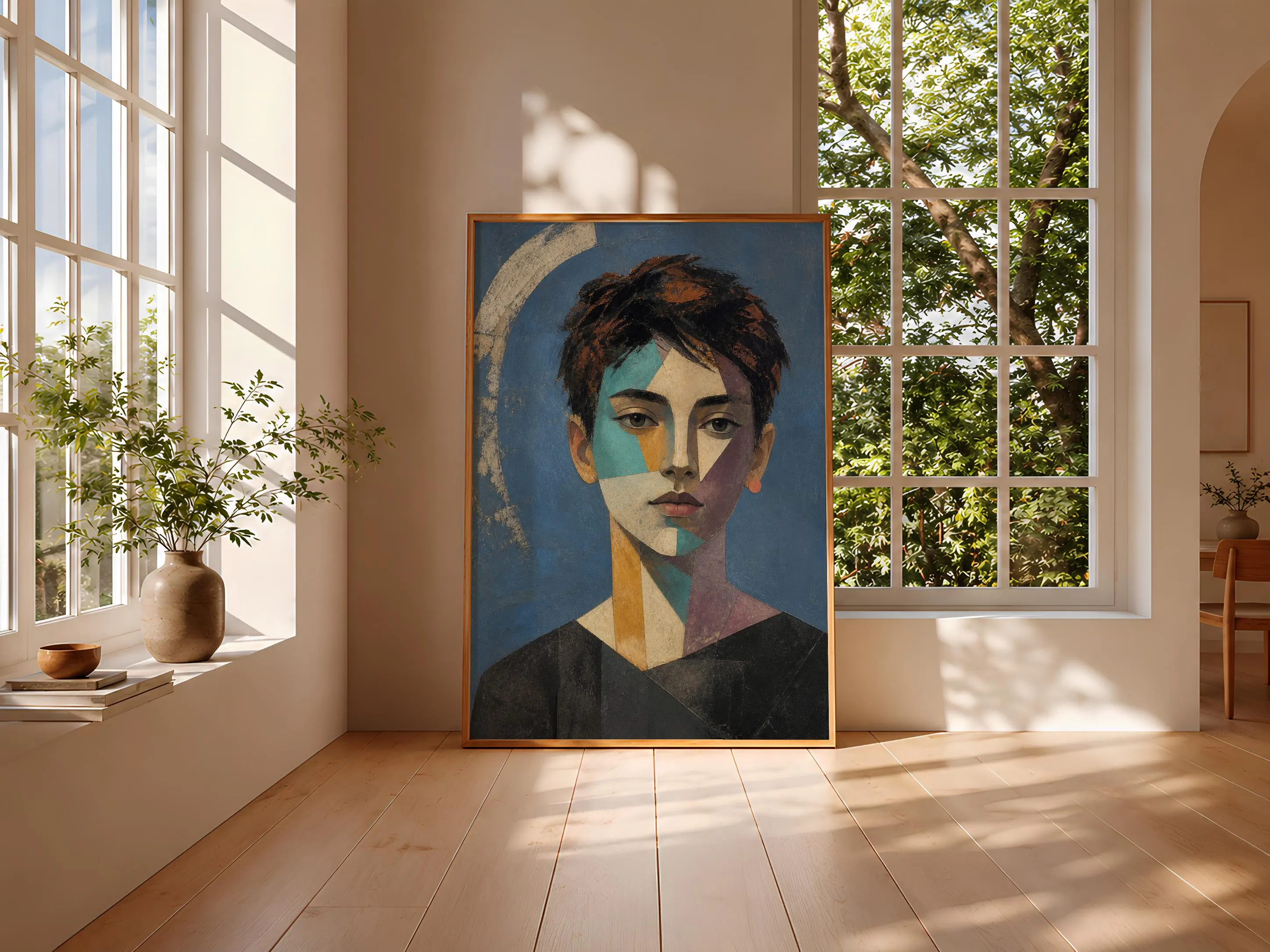 Cubist Portrait Print, Painted Paper Wall Art, Coral Slate Poster, Housewarming Gift – Calm Wall Art by Artsify thumbnail 3