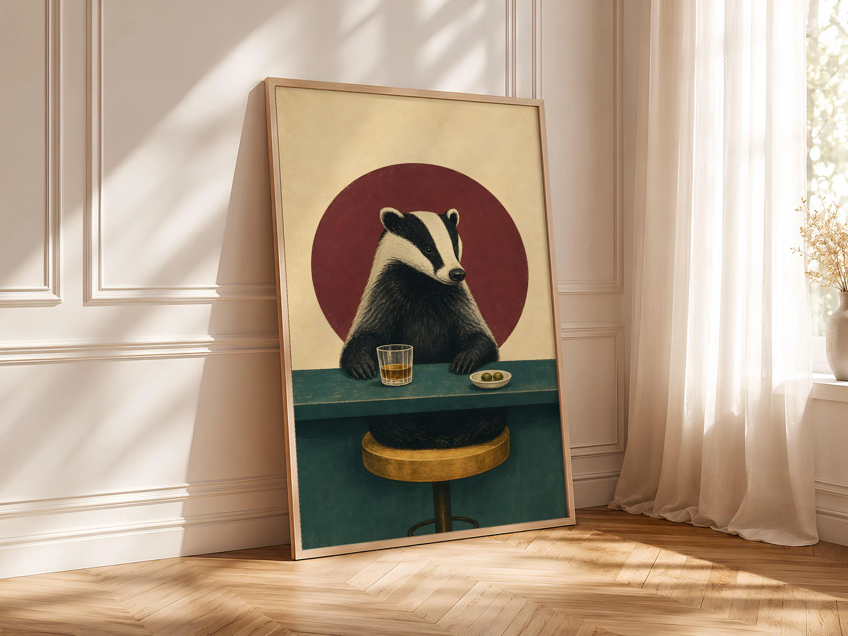 Funny Badger Print, Bar Cart Wall Art, Quirky Animal Poster, Whiskey Lover Decor, Housewarming Gift – Calm Wall Art by Artsify thumbnail 4