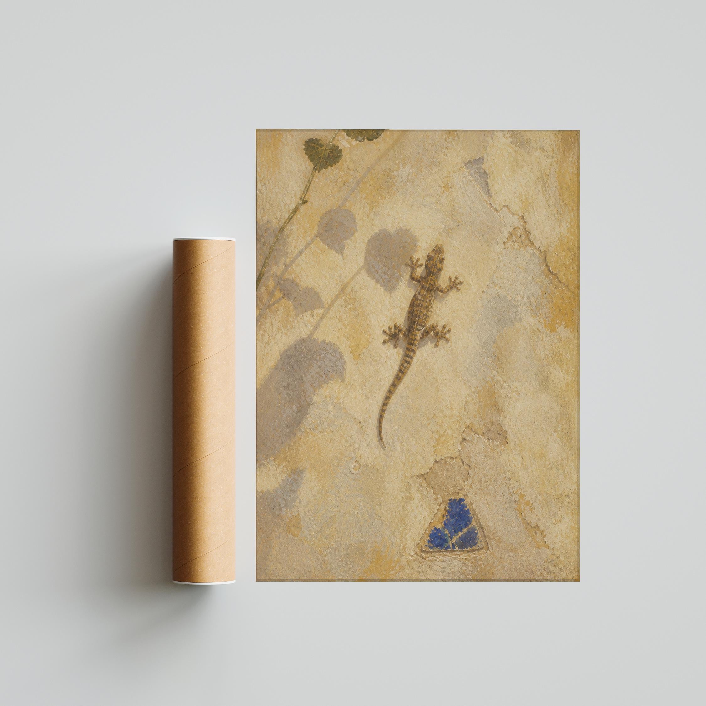Gecko Fresco Print, Mediterranean Wildlife Wall Art, Vintage Lime Wall Poster, Rustic Villa Decor, Housewarming Gift – Calm Wall Art by Artsify thumbnail 5