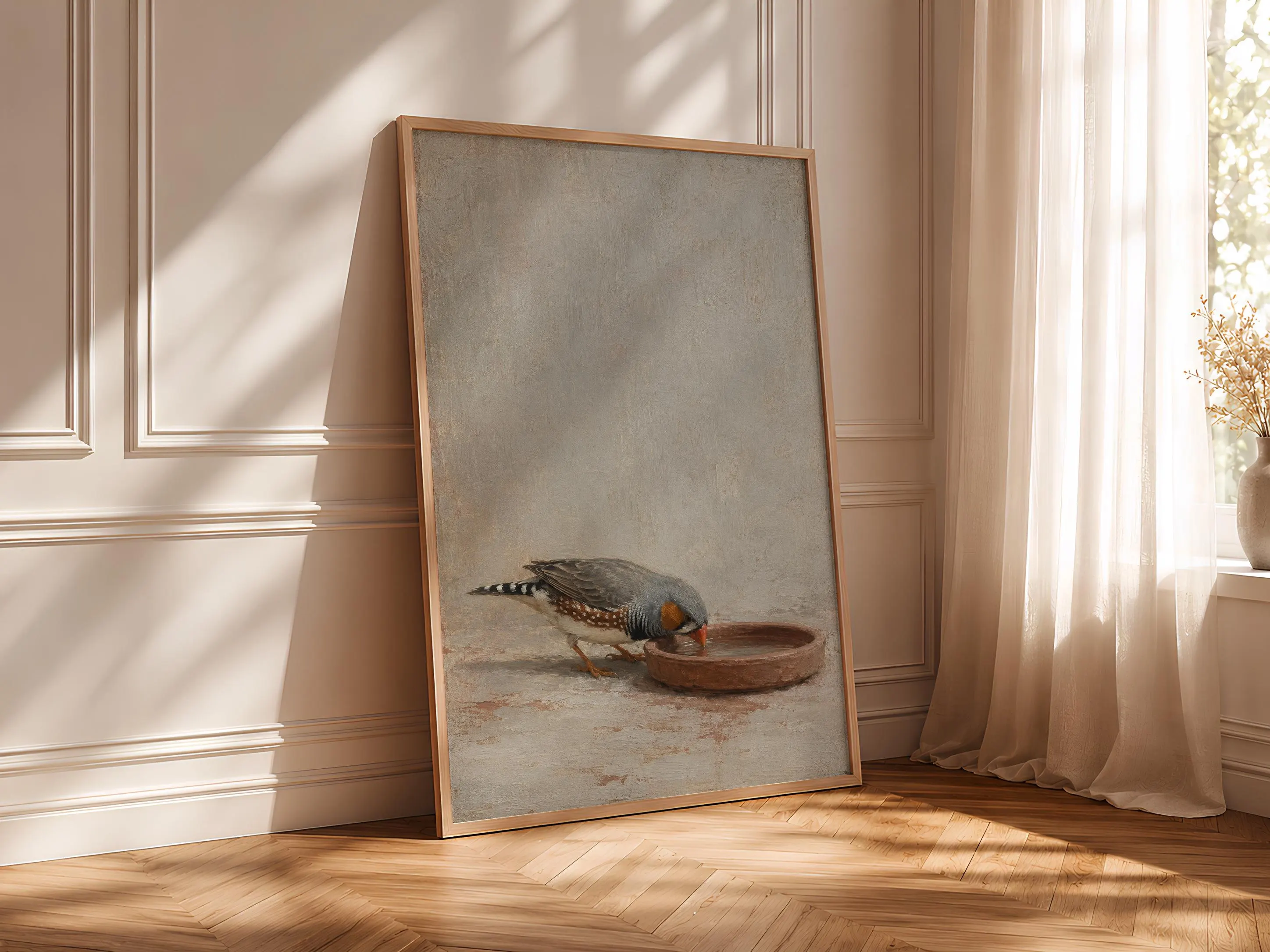 Zebra Finch Wall Art, Quiet Bird Oil Painting Print – Calm Wall Art by Artsify thumbnail 4