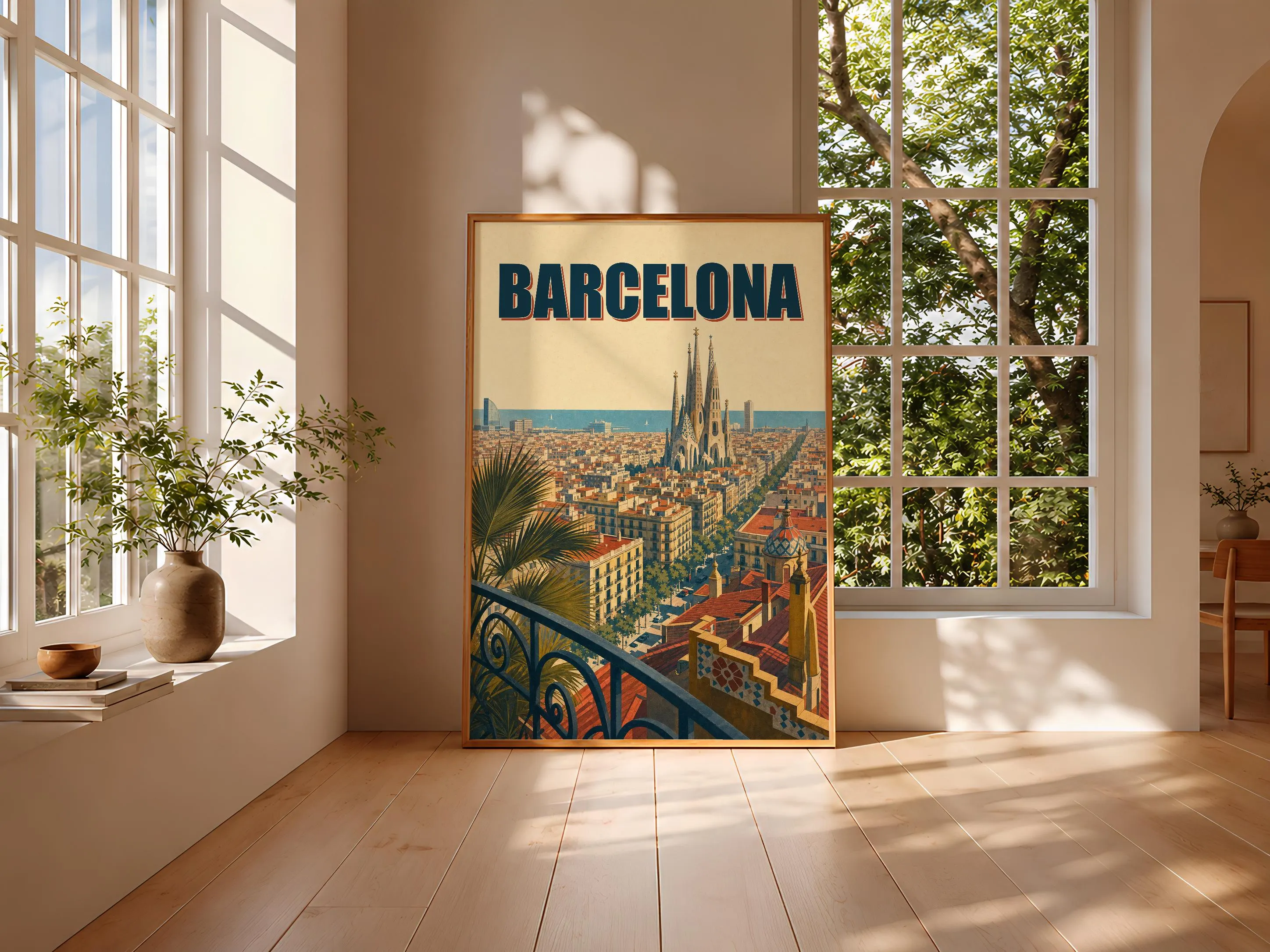 Barcelona Travel Poster Print, Vintage Skyline Wall Art, Bold Typography Poster, City Name Wall Decor, Housewarming Gift – Calm Wall Art by Artsify thumbnail 3