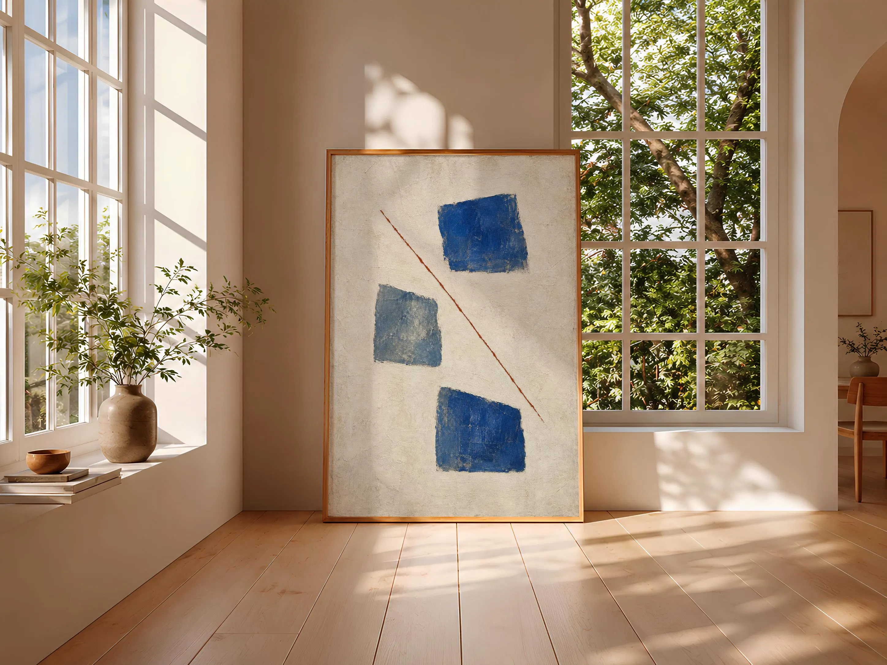 Cobalt Blocks Wall Art, Mid Century Modernist Abstract Print – Calm Wall Art by Artsify thumbnail 3