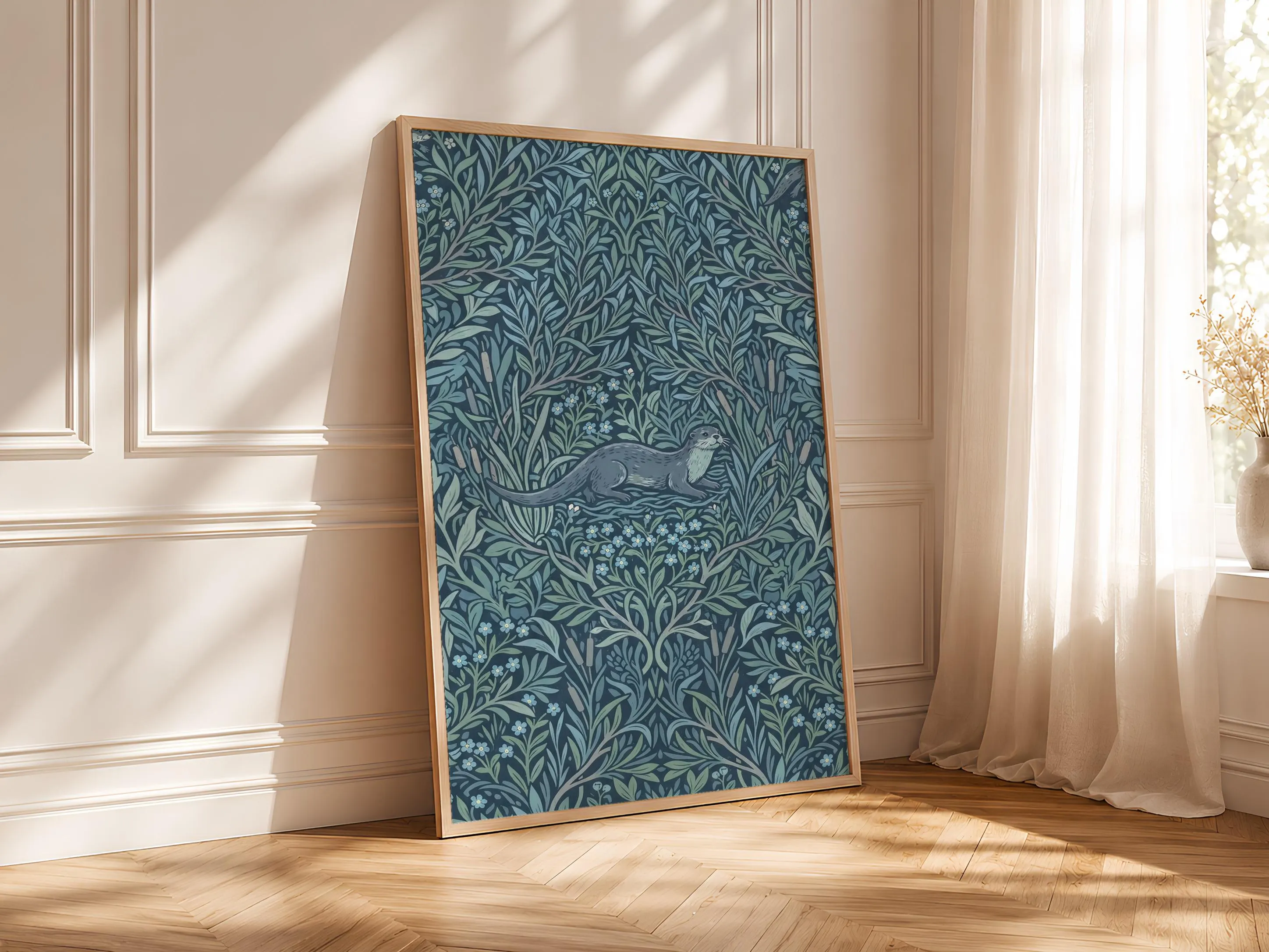 William Morris Style Print, Arts and Crafts Otter Poster, Riverside Wall Art, Bedroom Decor, Housewarming Gift – Calm Wall Art by Artsify thumbnail 4