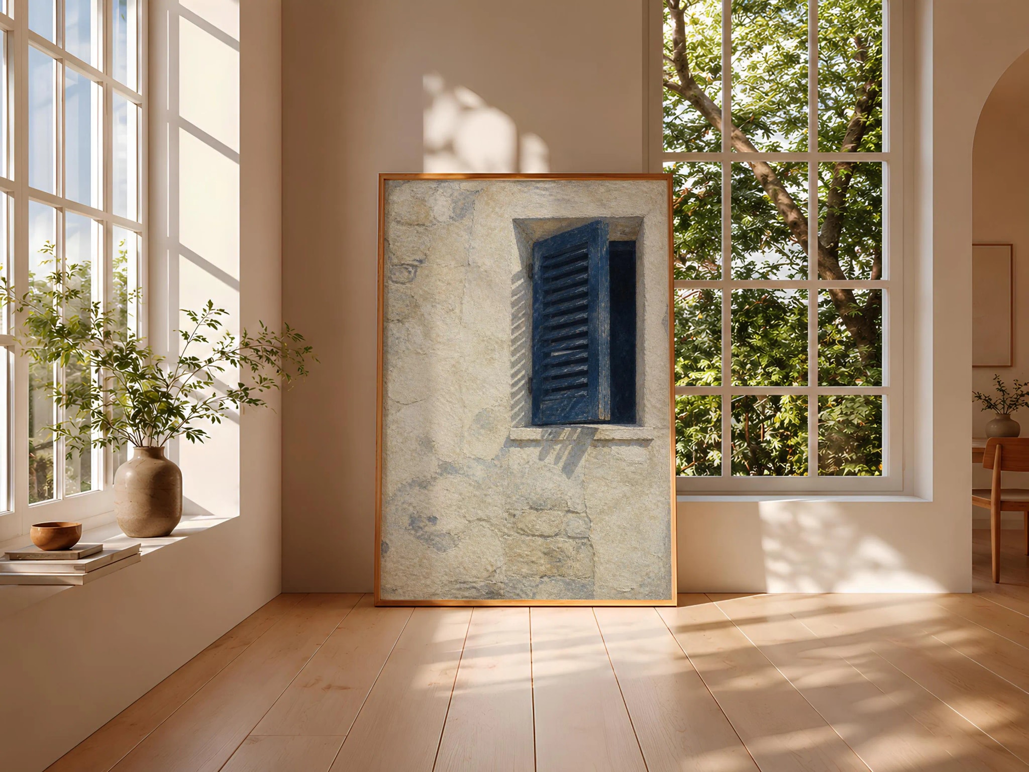 Mediterranean Shutter Print, Indigo Fresco Wall Art, Minimalist Coastal Poster, Housewarming Gift – Calm Wall Art by Artsify thumbnail 3