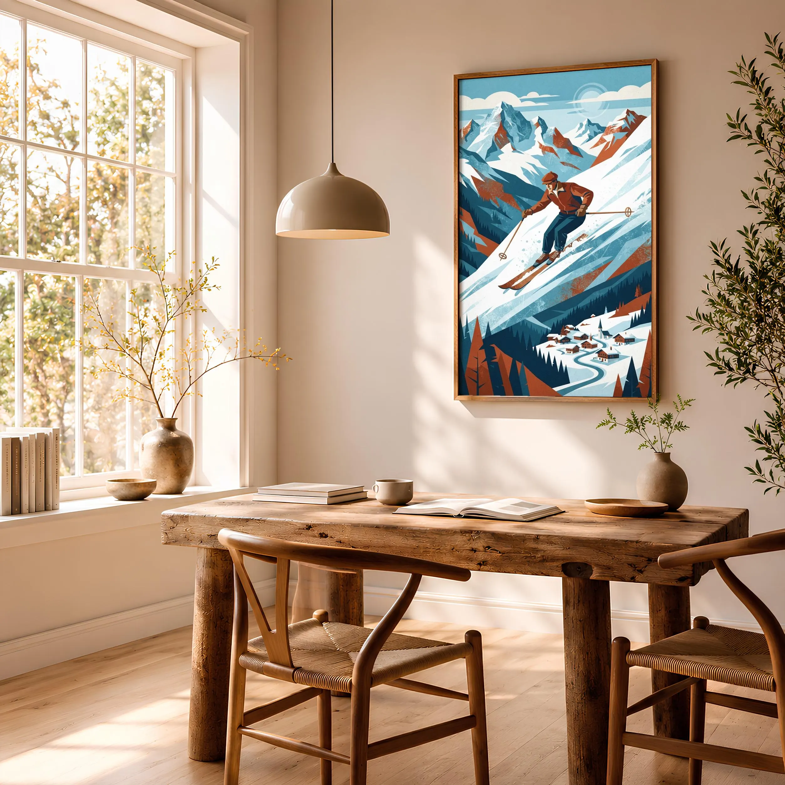 Skier Mountain Print, Alpine WPA Travel Poster, Icy Blue Wall Art, Living Room Decor, Housewarming Gift – Calm Wall Art by Artsify thumbnail 2