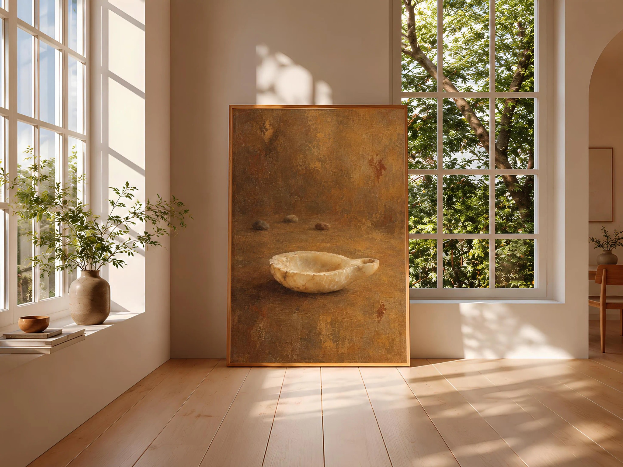 Alabaster Oil Lamp Wall Art, Vintage Antique Still Life Painting – Calm Wall Art by Artsify thumbnail 3