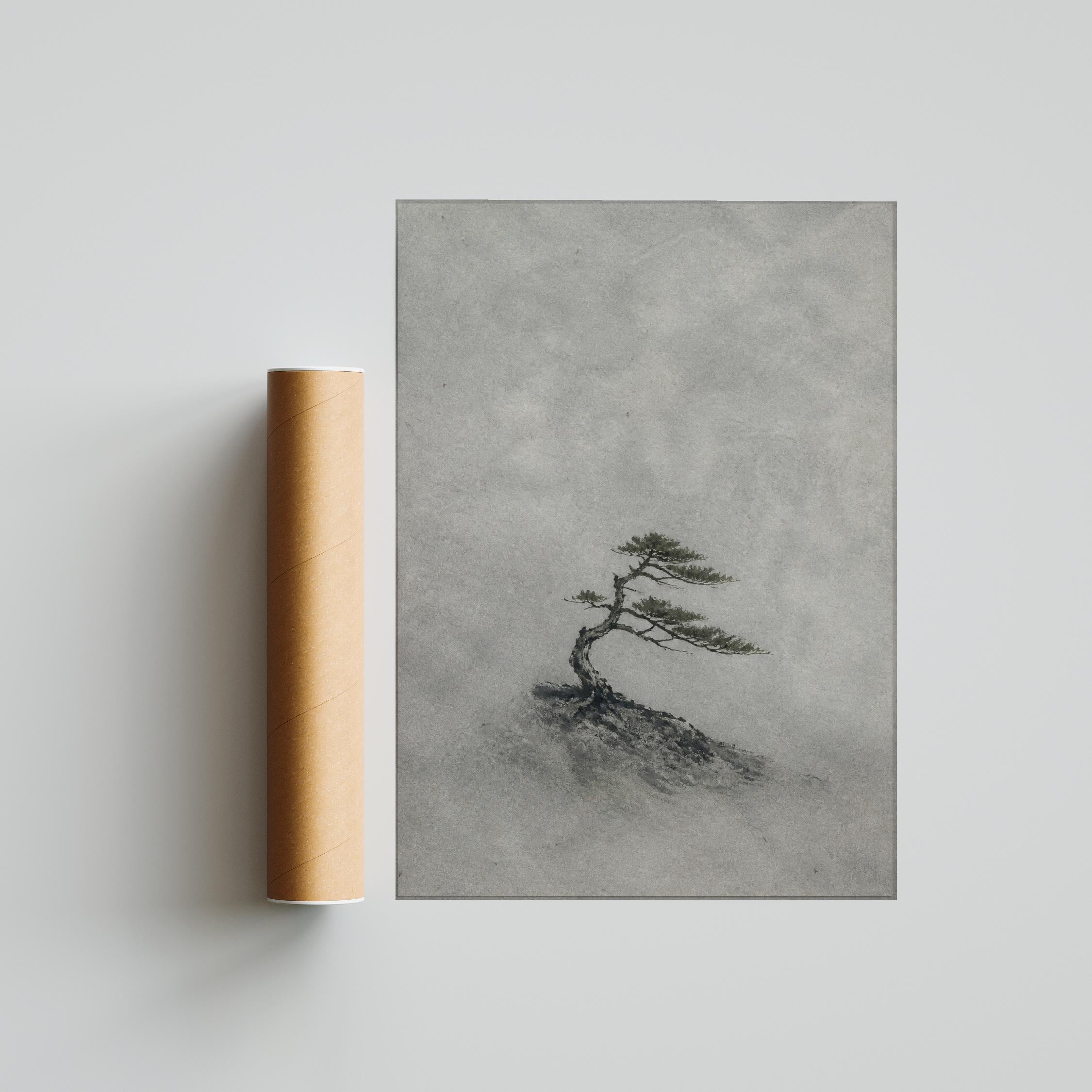 Minimalist Pine Tree Wall Art, Fog Landscape Monotype, Neutral Japandi Nature Print – Calm Wall Art by Artsify thumbnail 5