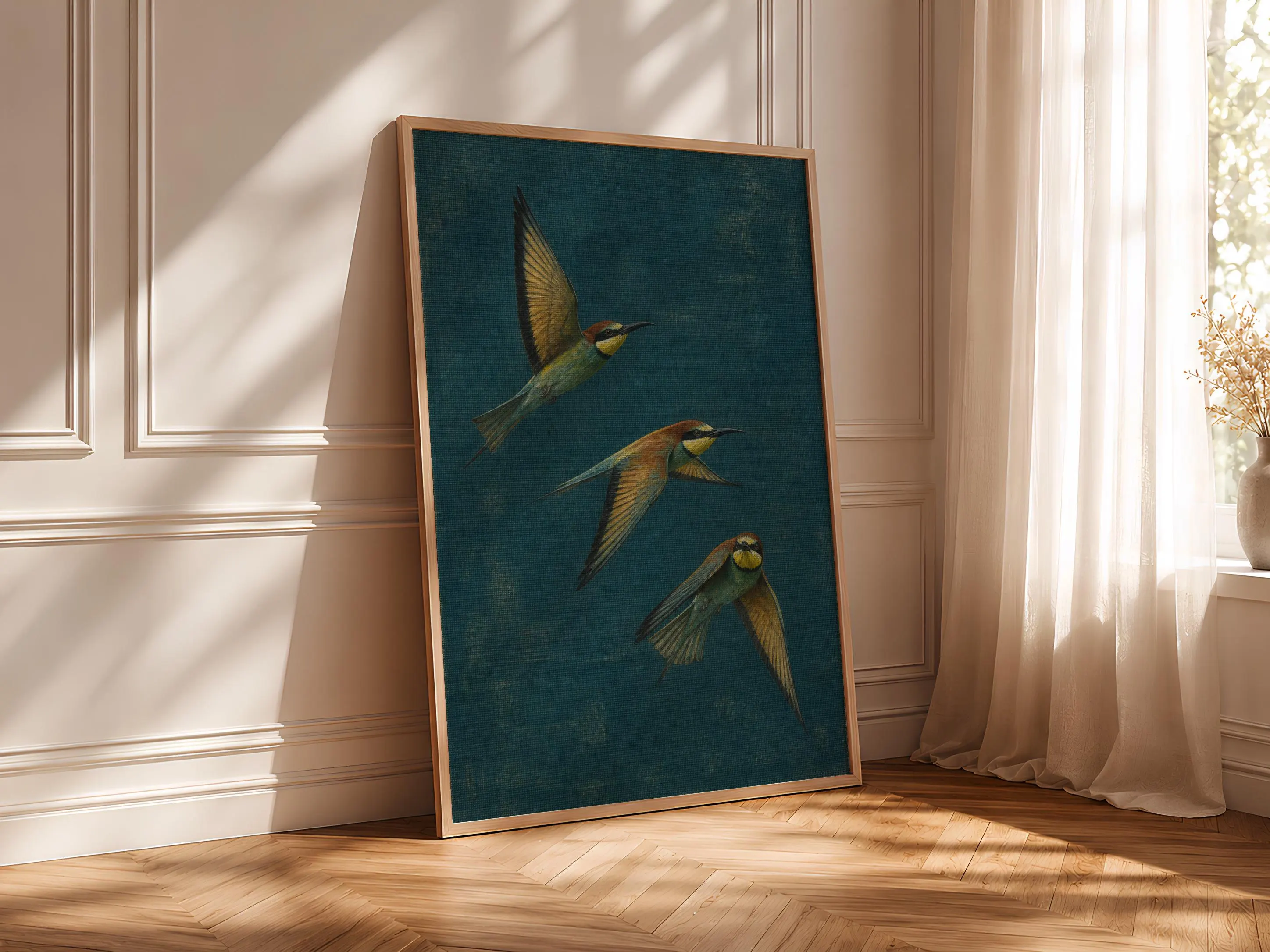Bee Eater Wall Art, Petrol Blue Minimalist Bird Painting, Vintage Wildlife Print, Housewarming Gift – Calm Wall Art by Artsify thumbnail 4