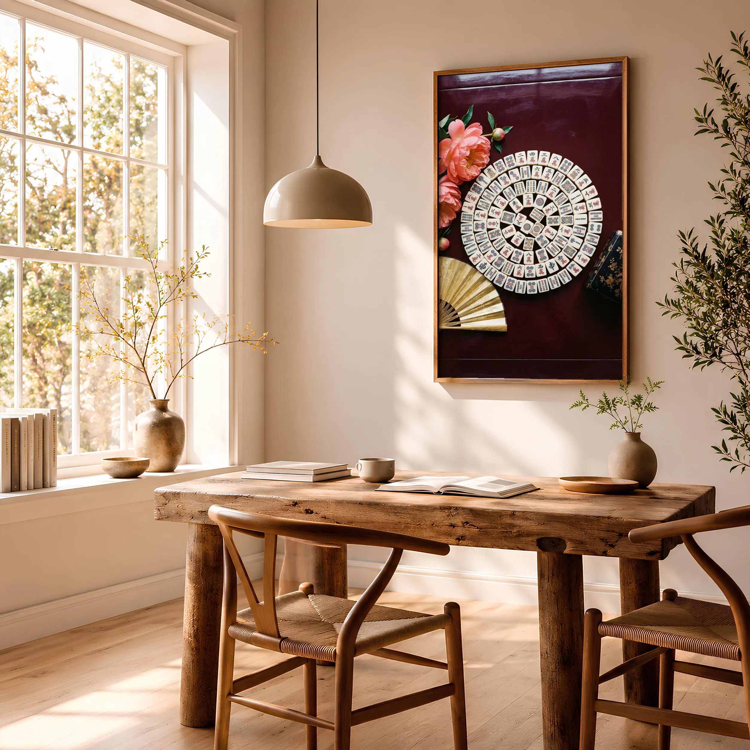 Mahjong Peony Still Life Print, Chinoiserie Game Room Poster, Burgundy Wall Art, Housewarming Gift – Calm Wall Art by Artsify thumbnail 2