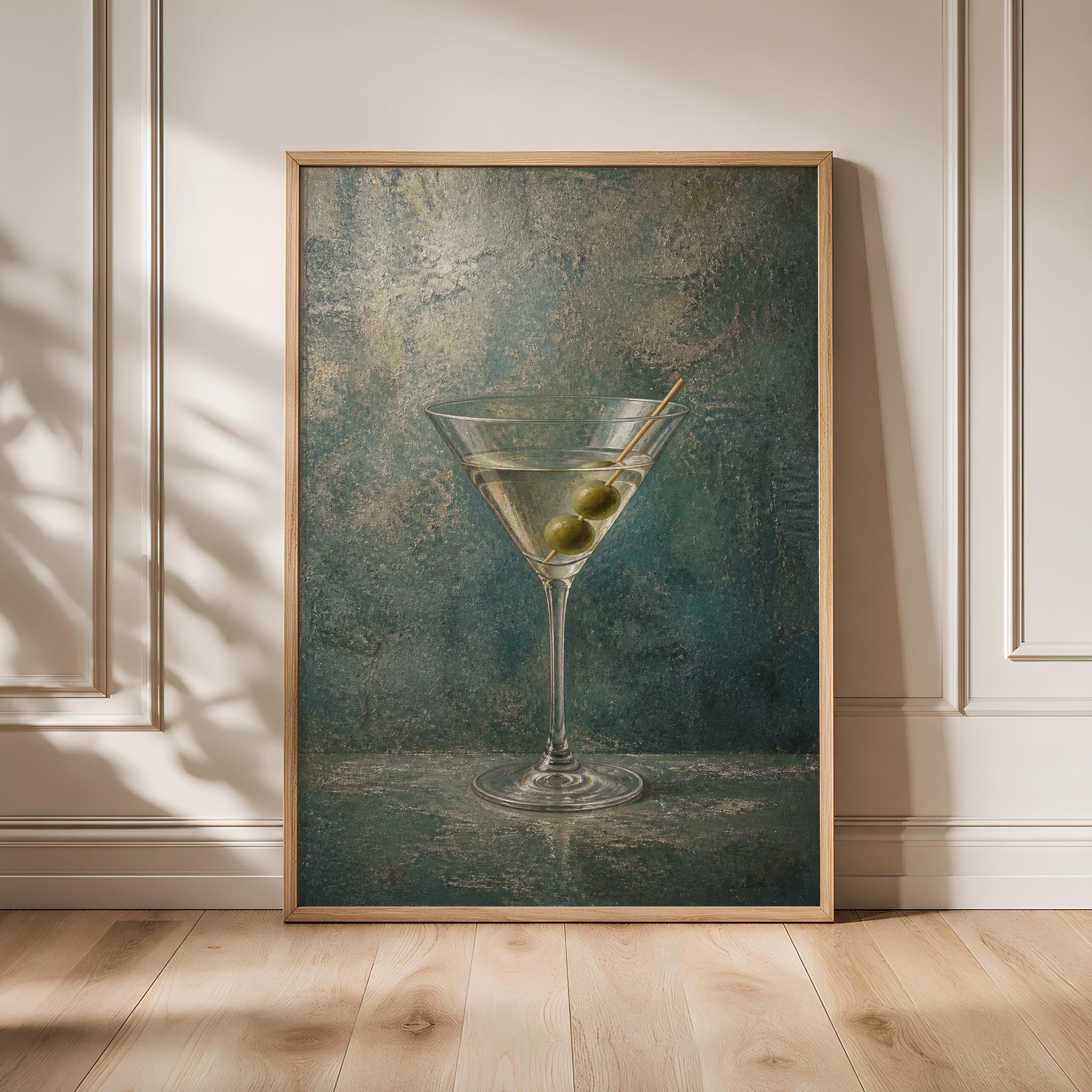 Dry Martini Print, Oxidized Teal Barware Wall Art, Vintage Cocktail Poster, Housewarming Gift – Calm Wall Art by Artsify