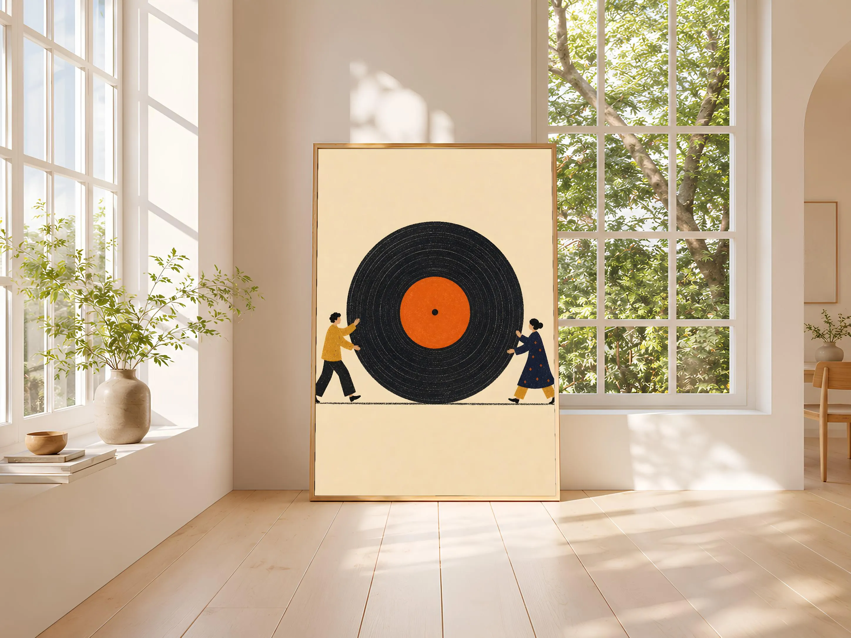 Vinyl Record Print, Retro Couple Wall Art, Music Lover Poster, Mid Century Decor, Housewarming Gift – Calm Wall Art by Artsify thumbnail 3