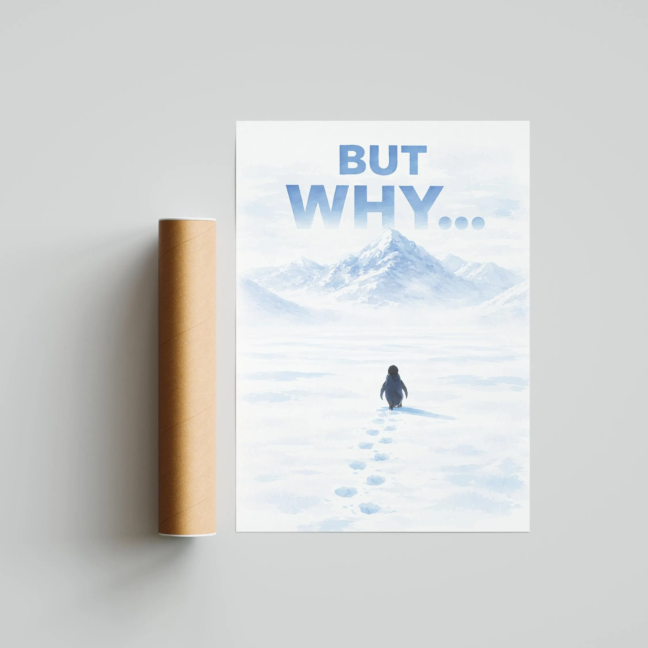 But Why? Watercolor Arctic Poster – Inspirational Nihilist Penguin Wall Art, Minimalist Nordic Home & Office Decor – Calm Wall Art by Artsify thumbnail 4