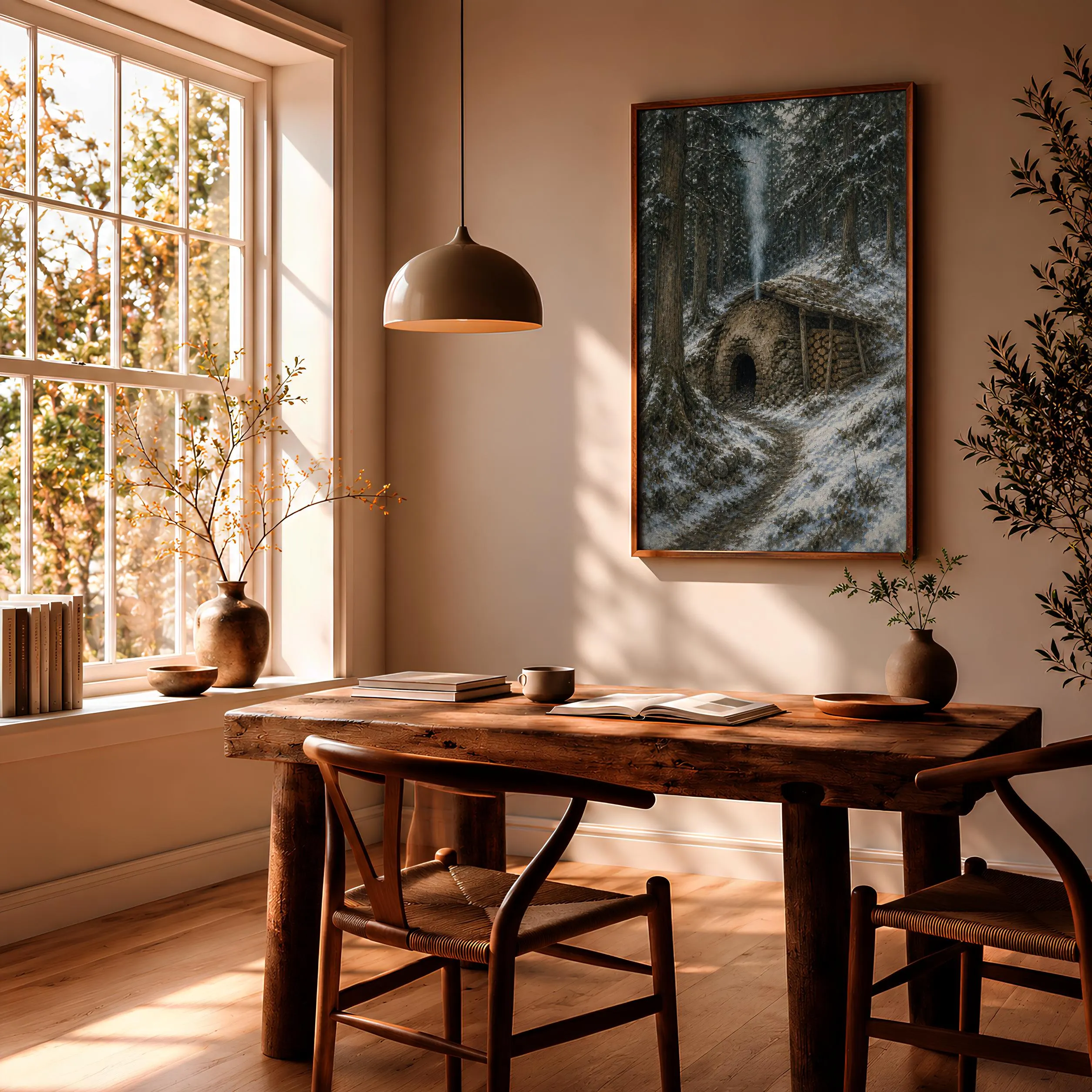 Japanese Charcoal Kiln Print, Snow Forest Wall Art, Vintage Rural Poster, Japandi Winter Decor, Housewarming Gift – Calm Wall Art by Artsify thumbnail 2