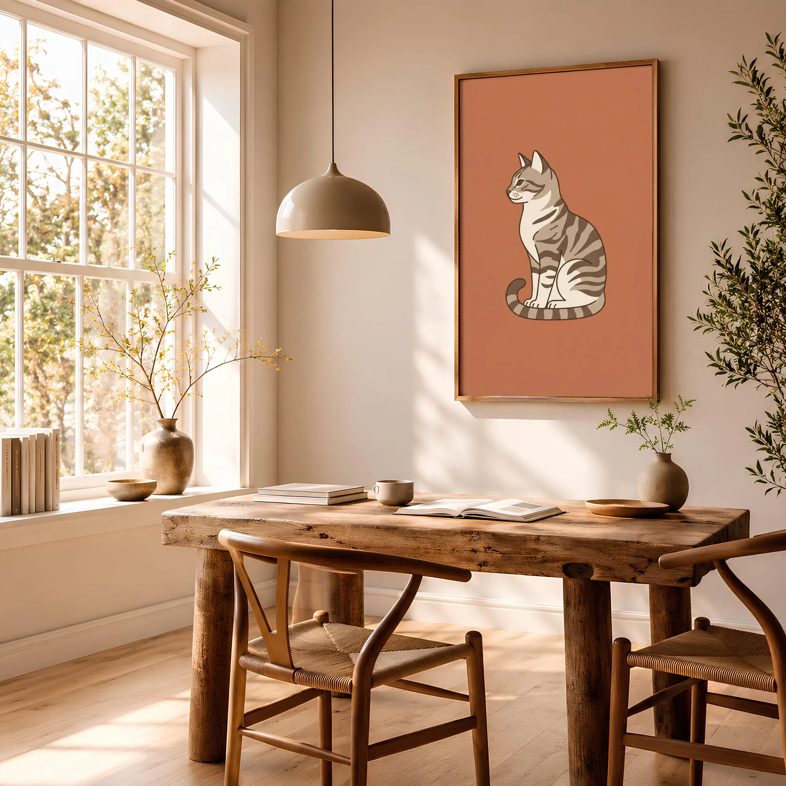 Minimalist Cat Print, Sitting Tabby Wall Art, Terracotta Poster, Cat Lover Gift, Housewarming Gift – Calm Wall Art by Artsify thumbnail 2