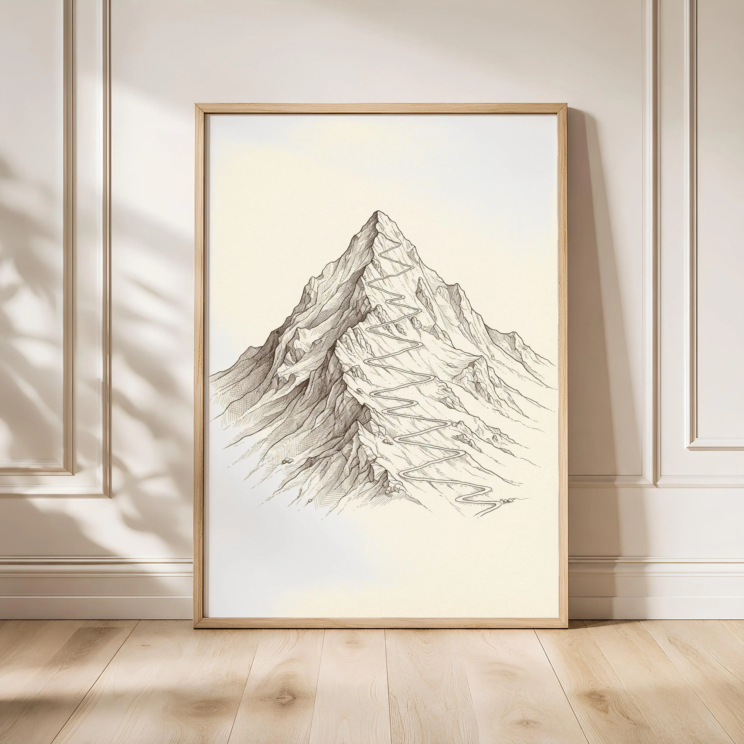 Mountain Peak Line Art Print, Hiking Trail Ink Sketch, Alpine Poster, Office Decor, Housewarming Gift – Calm Wall Art by Artsify