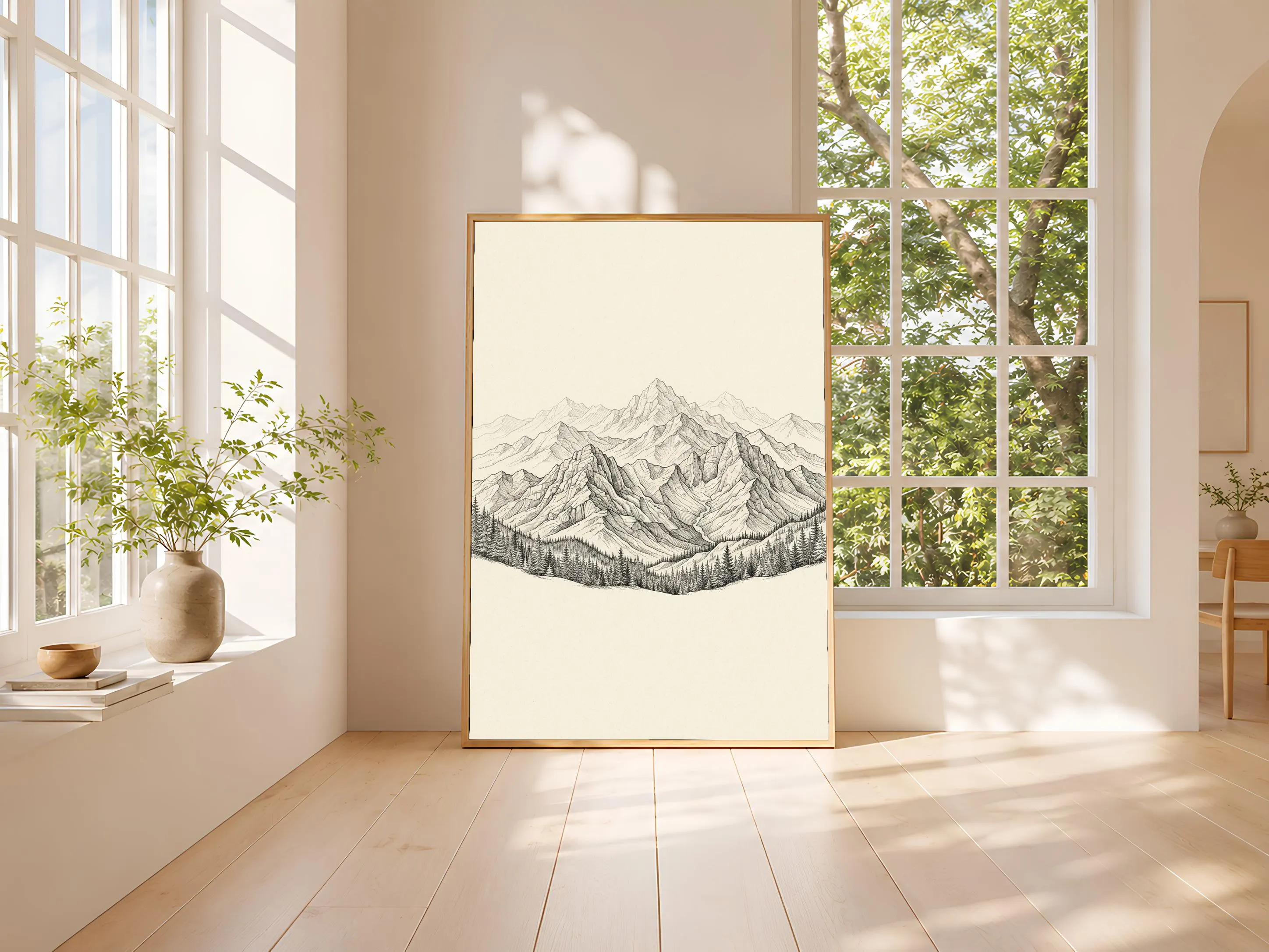 Mountain Forest Line Art Print, Pine Treeline Ink Sketch, Alpine Poster, Office Decor, Housewarming Gift – Calm Wall Art by Artsify thumbnail 3