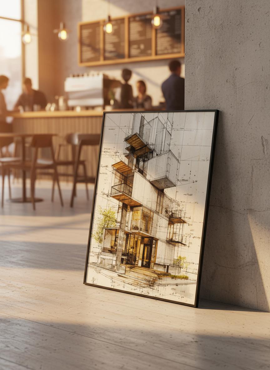 Modern Architecture Print, Contemporary Building Sketch, Modern Wall Art, Minimalist Office Decor – Calm Wall Art by Artsify