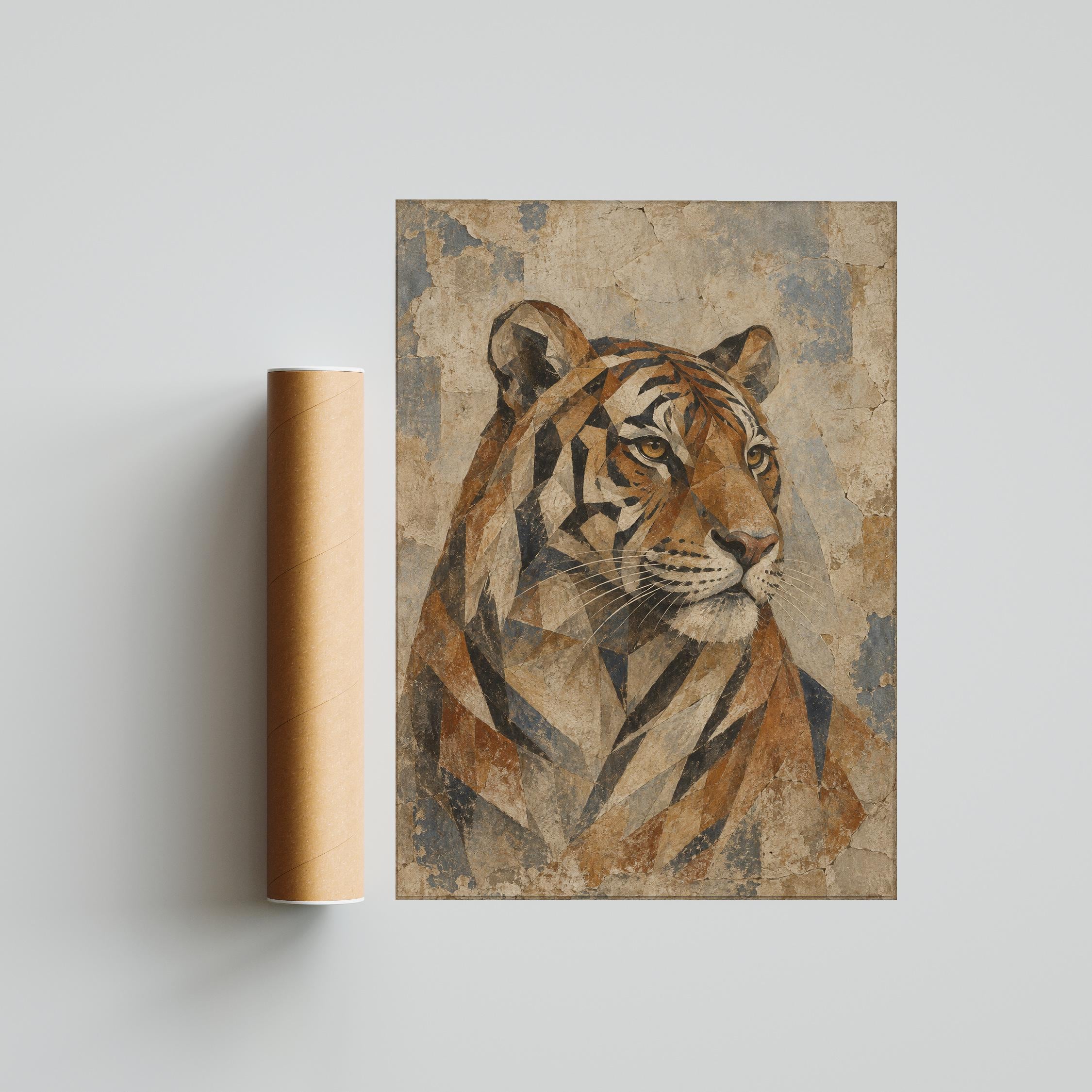 Cubist Tiger Wall Art, Abstract Geometric Bengal Portrait, Vintage Wildlife Decor – Calm Wall Art by Artsify thumbnail 5