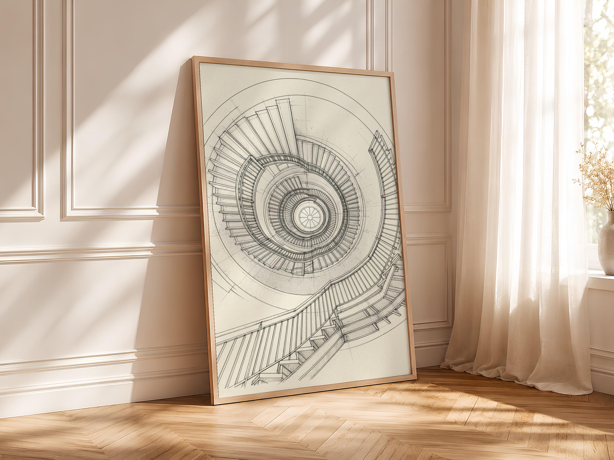 Spiral Staircase Line Art Print, Architectural Ink Sketch, Modern Poster, Office Decor, Housewarming Gift – Calm Wall Art by Artsify thumbnail 4