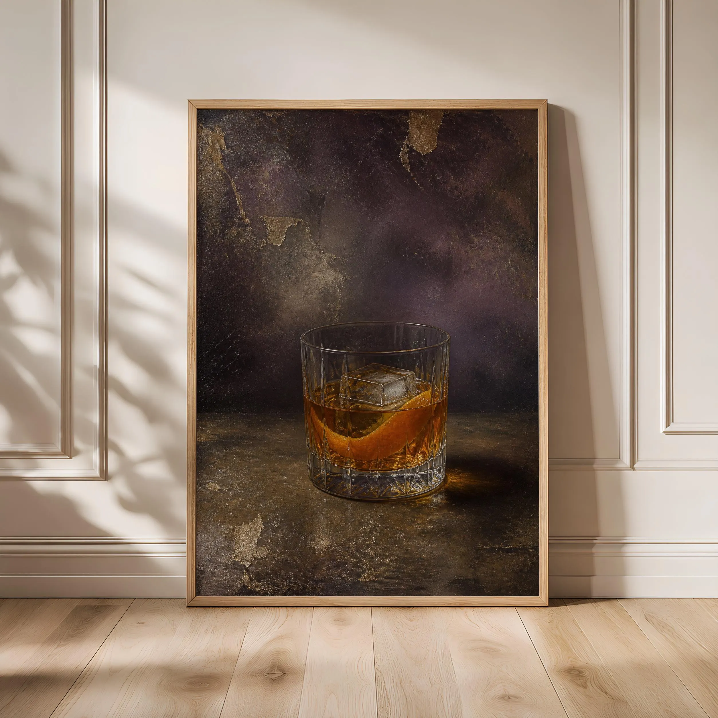 Old Fashioned Print, Smoky Aubergine Barware Wall Art, Vintage Cocktail Poster, Housewarming Gift – Calm Wall Art by Artsify