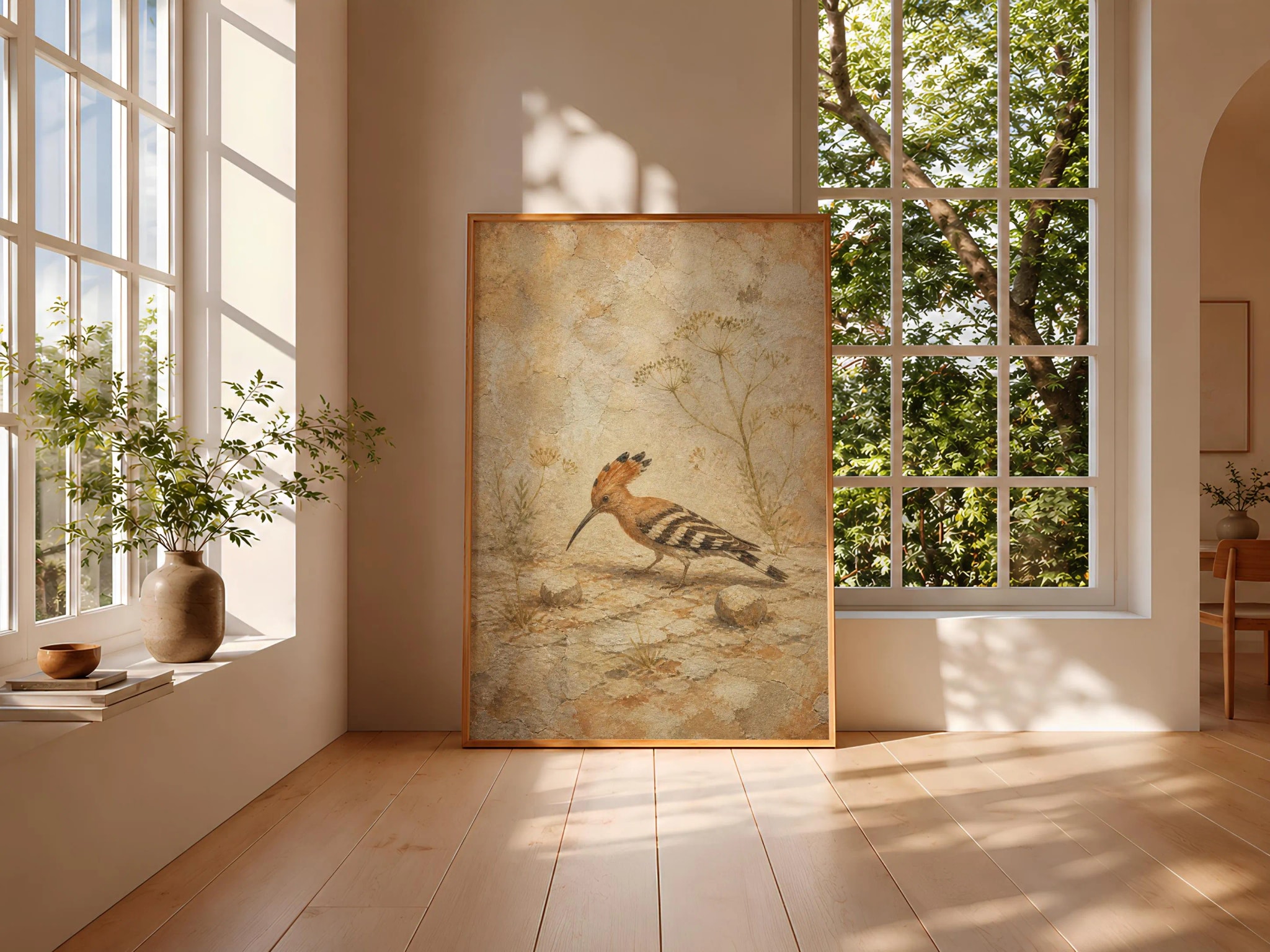 Hoopoe Bird Fresco Print, Mediterranean Wildlife Wall Art, Vintage Fennel Poster, Rustic Villa Decor, Housewarming Gift – Calm Wall Art by Artsify thumbnail 3