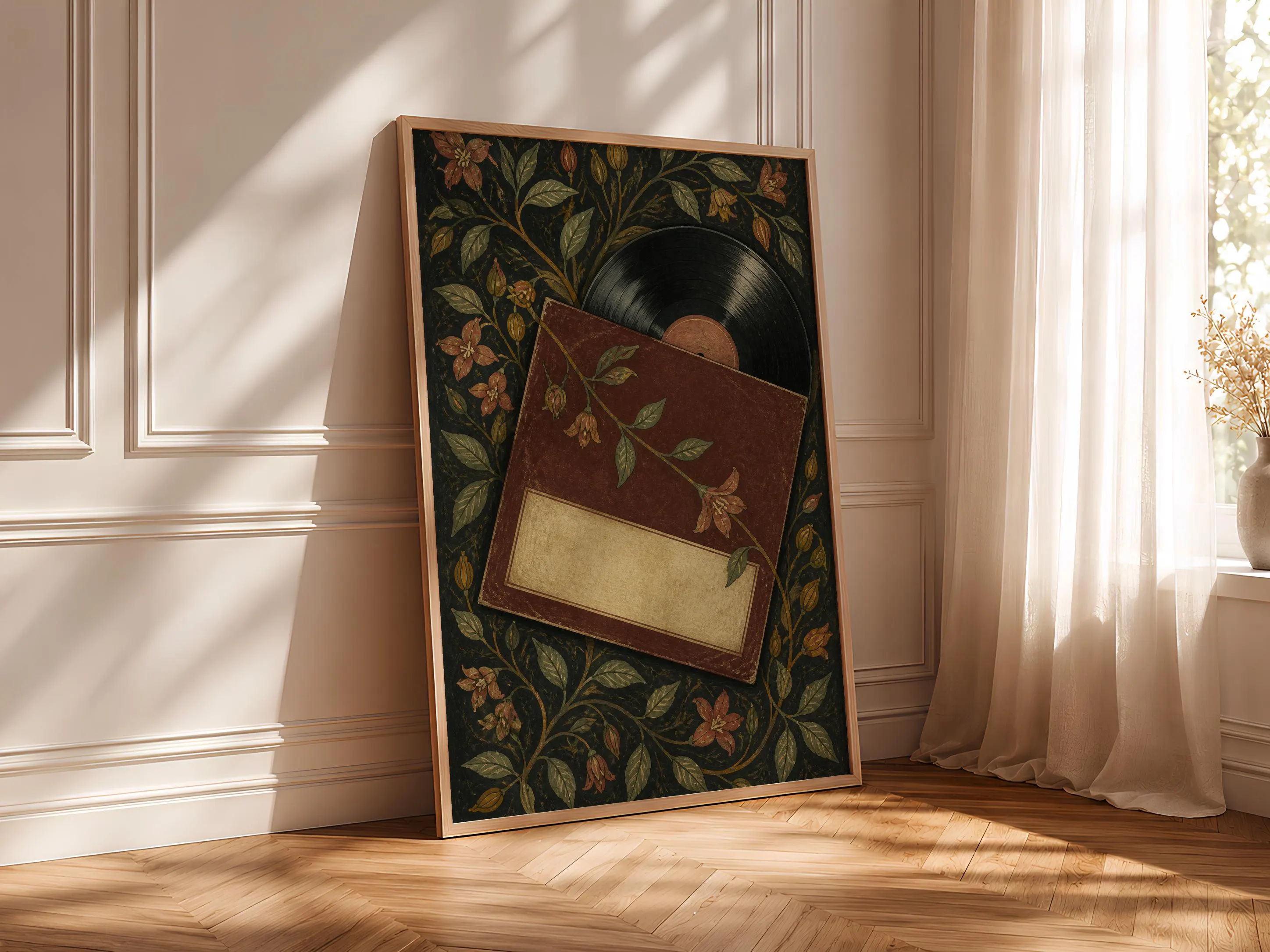 Vinyl Record Print, Arts and Crafts Music Room Poster, Botanical Wall Art, Vinyl Lover Gift – Calm Wall Art by Artsify thumbnail 4