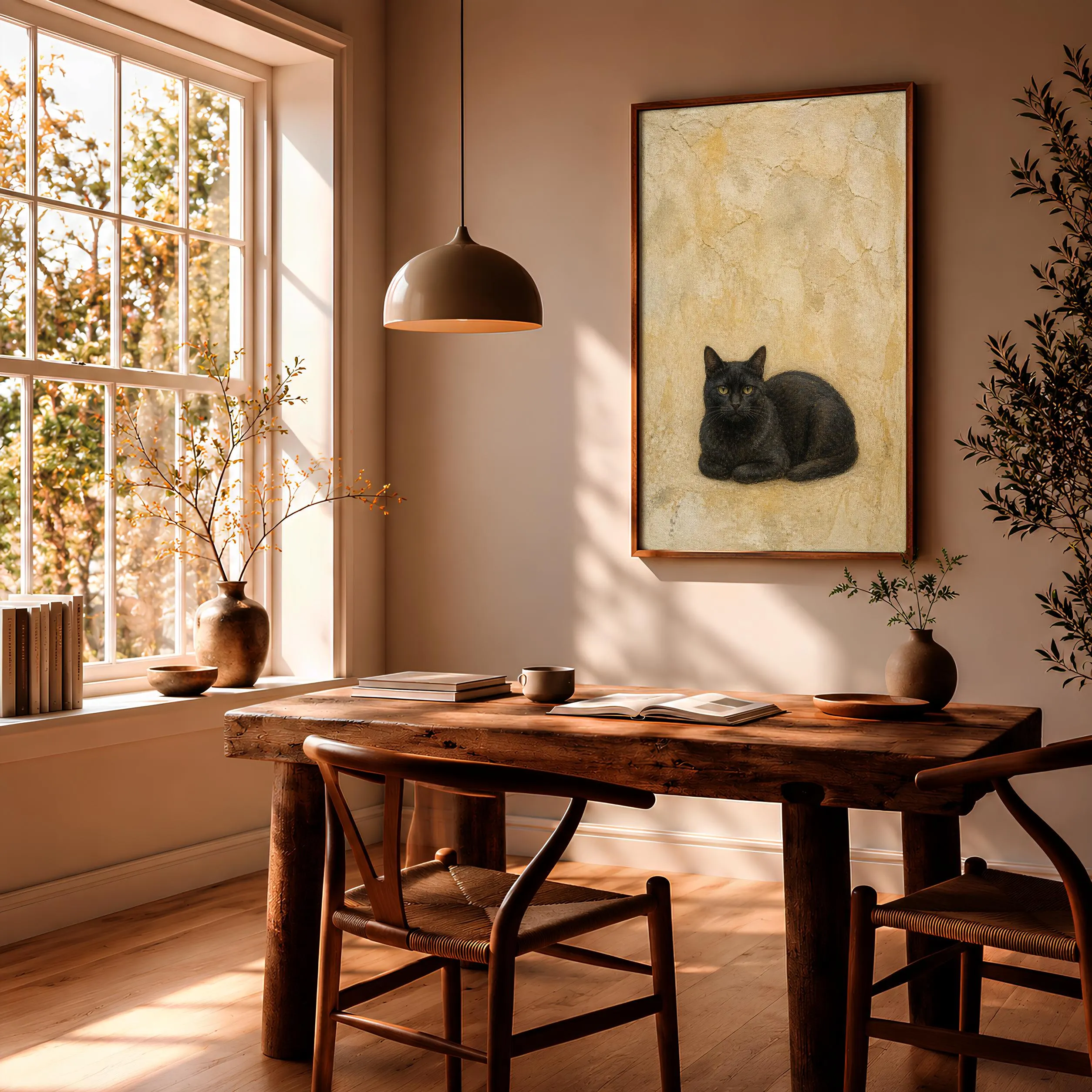 Black Cat Wall Art, Limestone Fresco Painting, Minimalist Animal Print, Housewarming Gift – Calm Wall Art by Artsify thumbnail 2