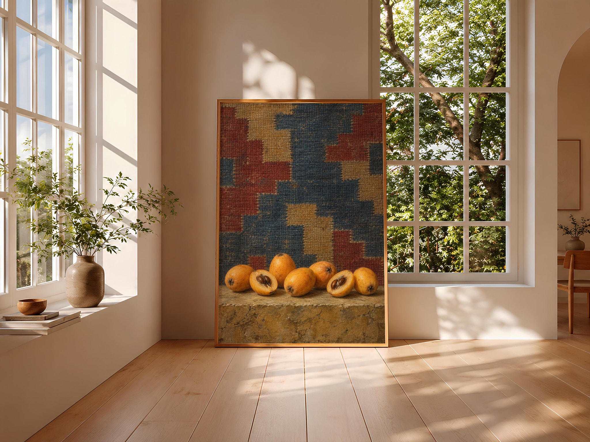Loquat Fruit Wall Art, Vintage Kilim Still Life Painting – Calm Wall Art by Artsify thumbnail 3