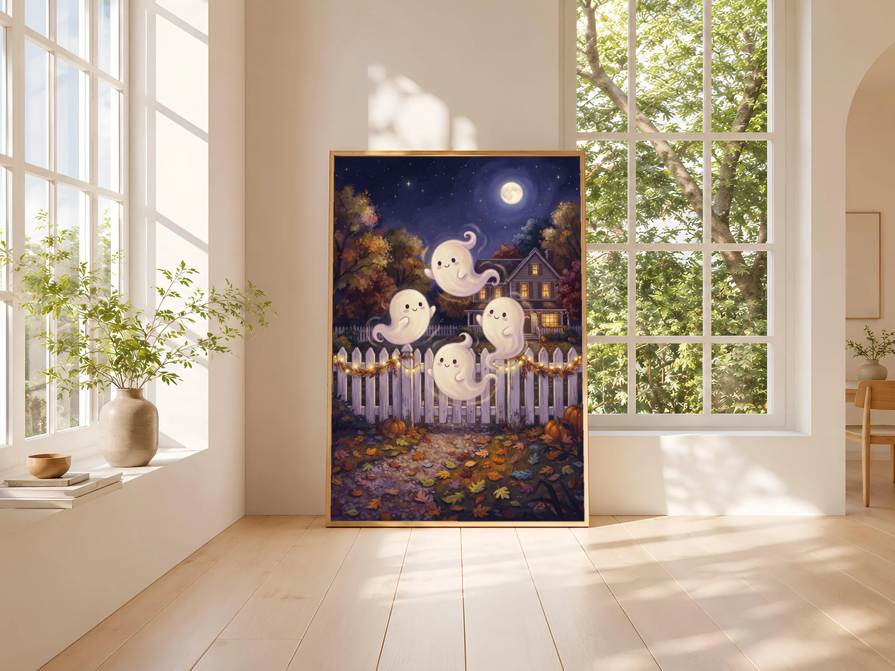 Halloween Ghost Print, Storybook Poster, Lavender Wall Art, Housewarming Gift – Calm Wall Art by Artsify thumbnail 3
