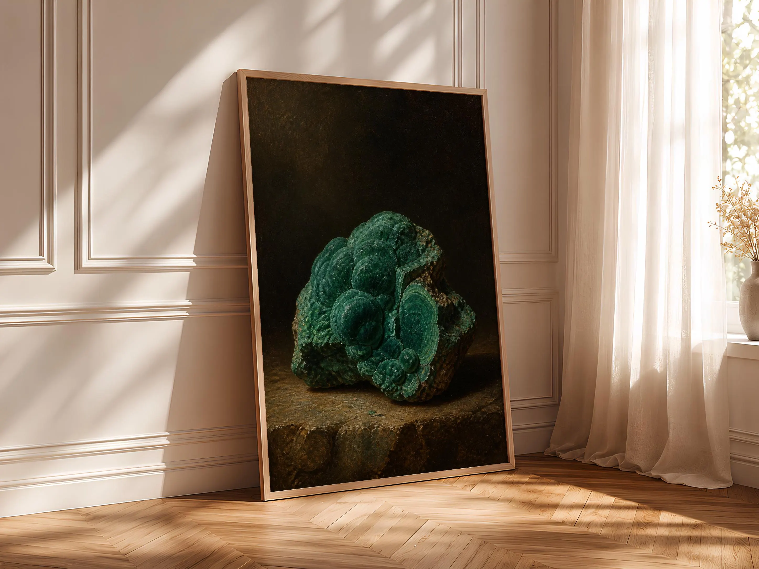 Malachite Wall Art, Botanical Mineral Study Painting, Dark Green Cabinet of Curiosities Print – Calm Wall Art by Artsify thumbnail 4
