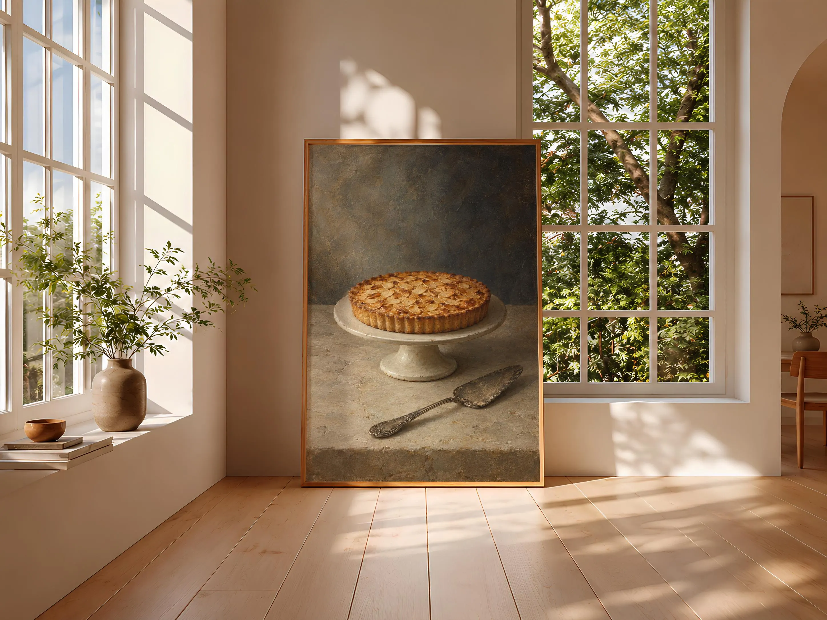 Almond Tart Wall Art, Vintage French Patisserie Oil Painting, Neutral Kitchen Decor – Calm Wall Art by Artsify thumbnail 3