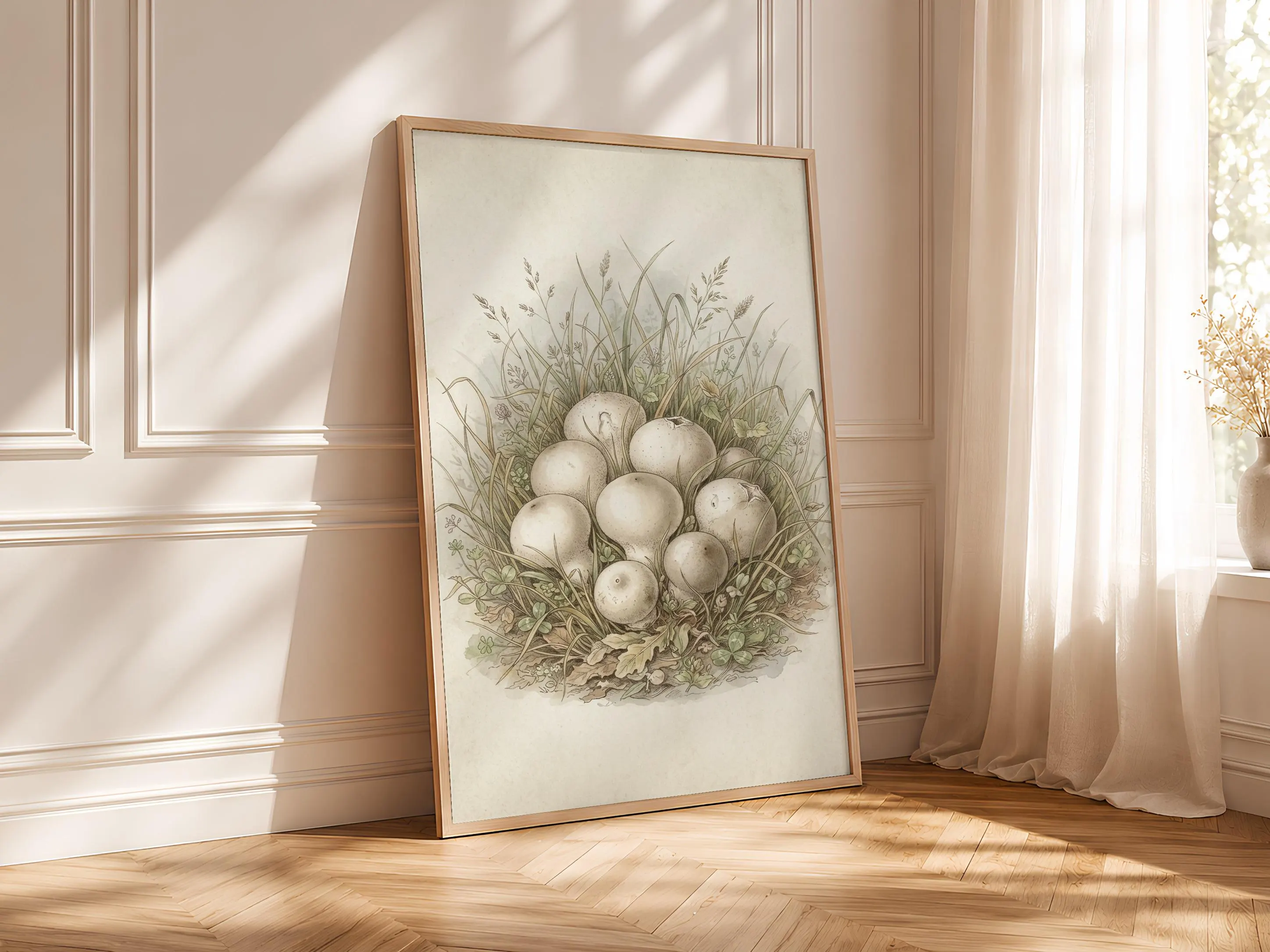 Puffball Mushroom Print, Vintage Botanical Poster, Cream Wall Art, Cottagecore Decor, Housewarming Gift – Calm Wall Art by Artsify thumbnail 4