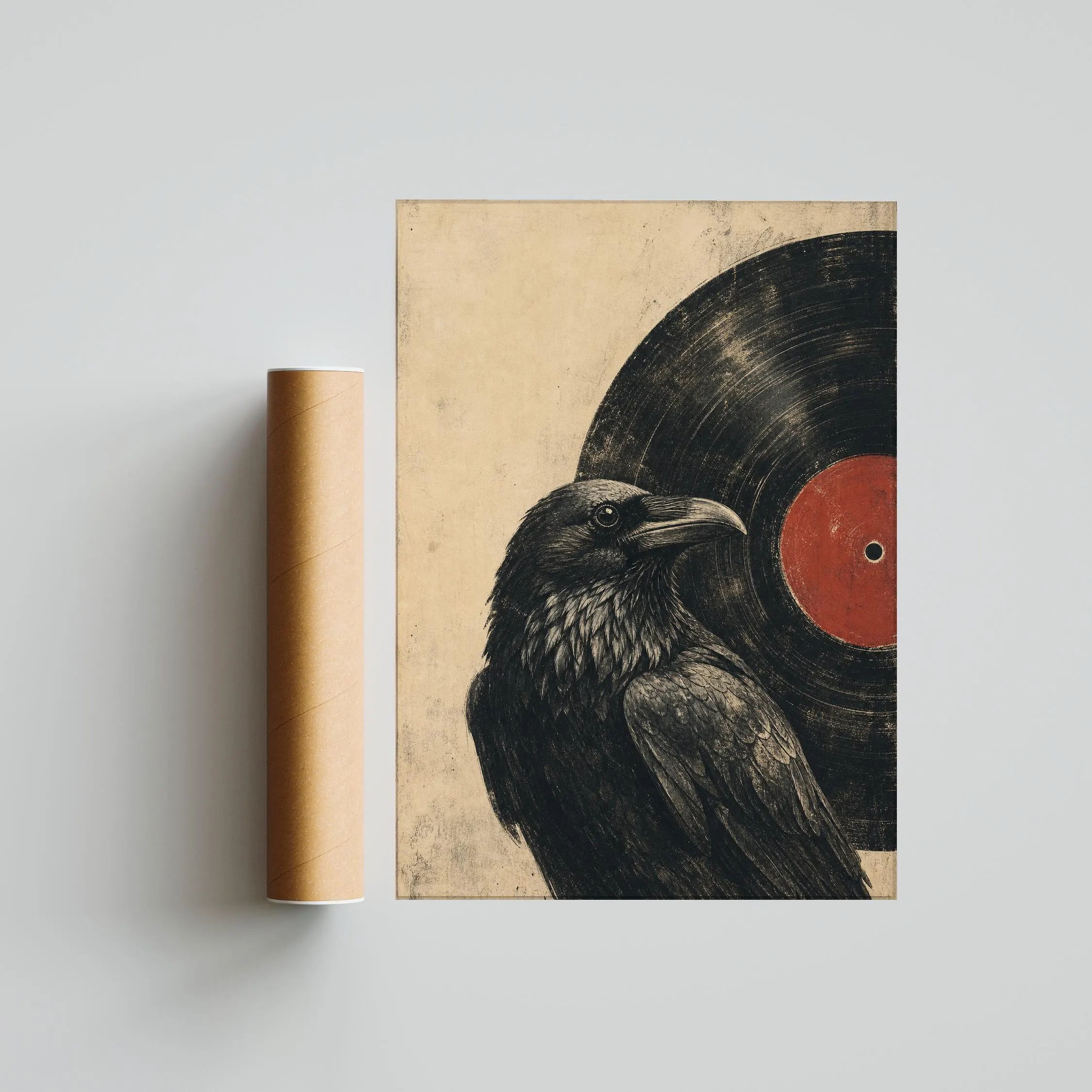 Raven Vinyl Record Print, Woodblock Bird Wall Art, Midnight Music Poster, Vinyl Record Lover Decor, Housewarming Gift – Calm Wall Art by Artsify thumbnail 5