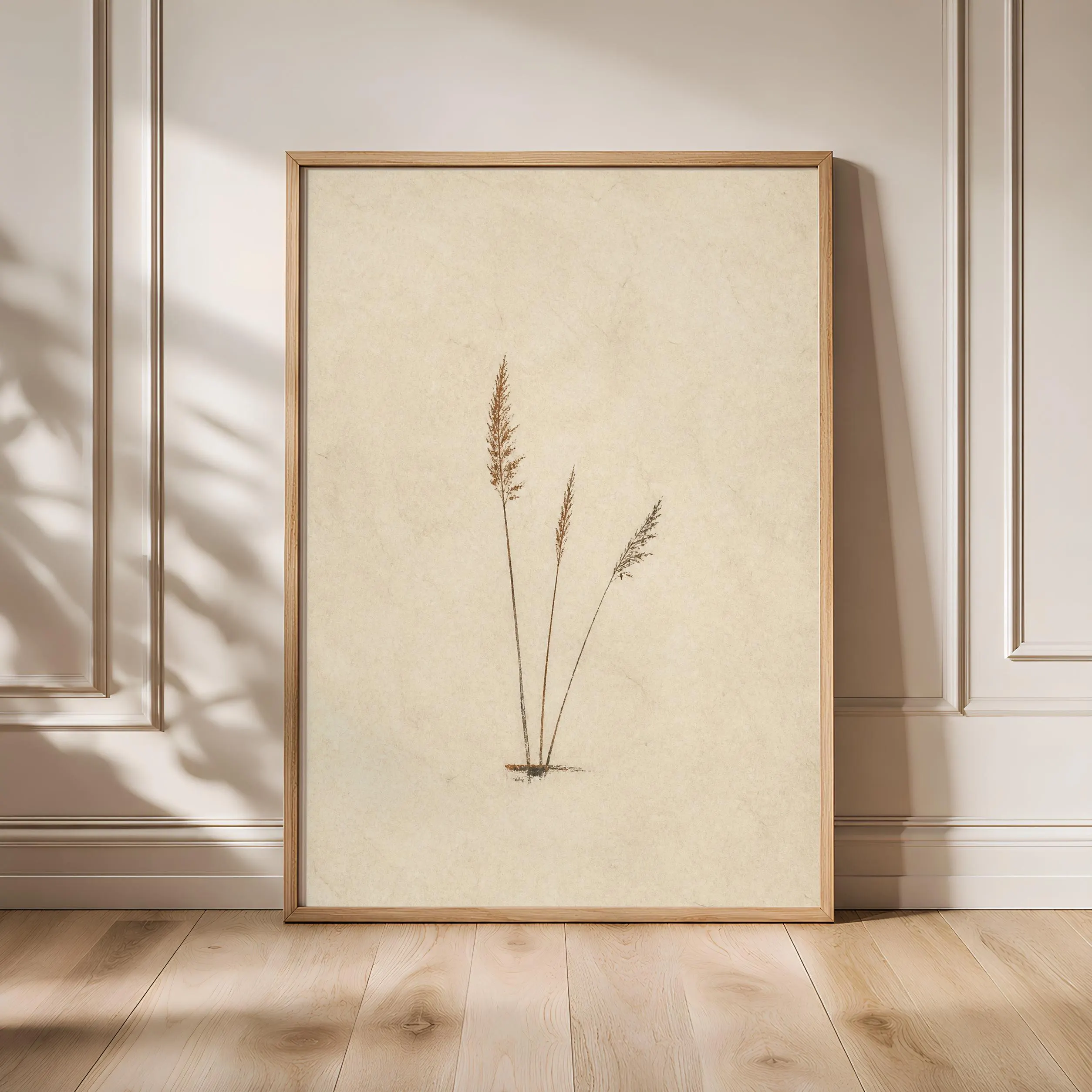 Minimalist Reed Wall Art, Rust Botanical Monotype, Neutral Wabi Sabi Nature Print – Calm Wall Art by Artsify