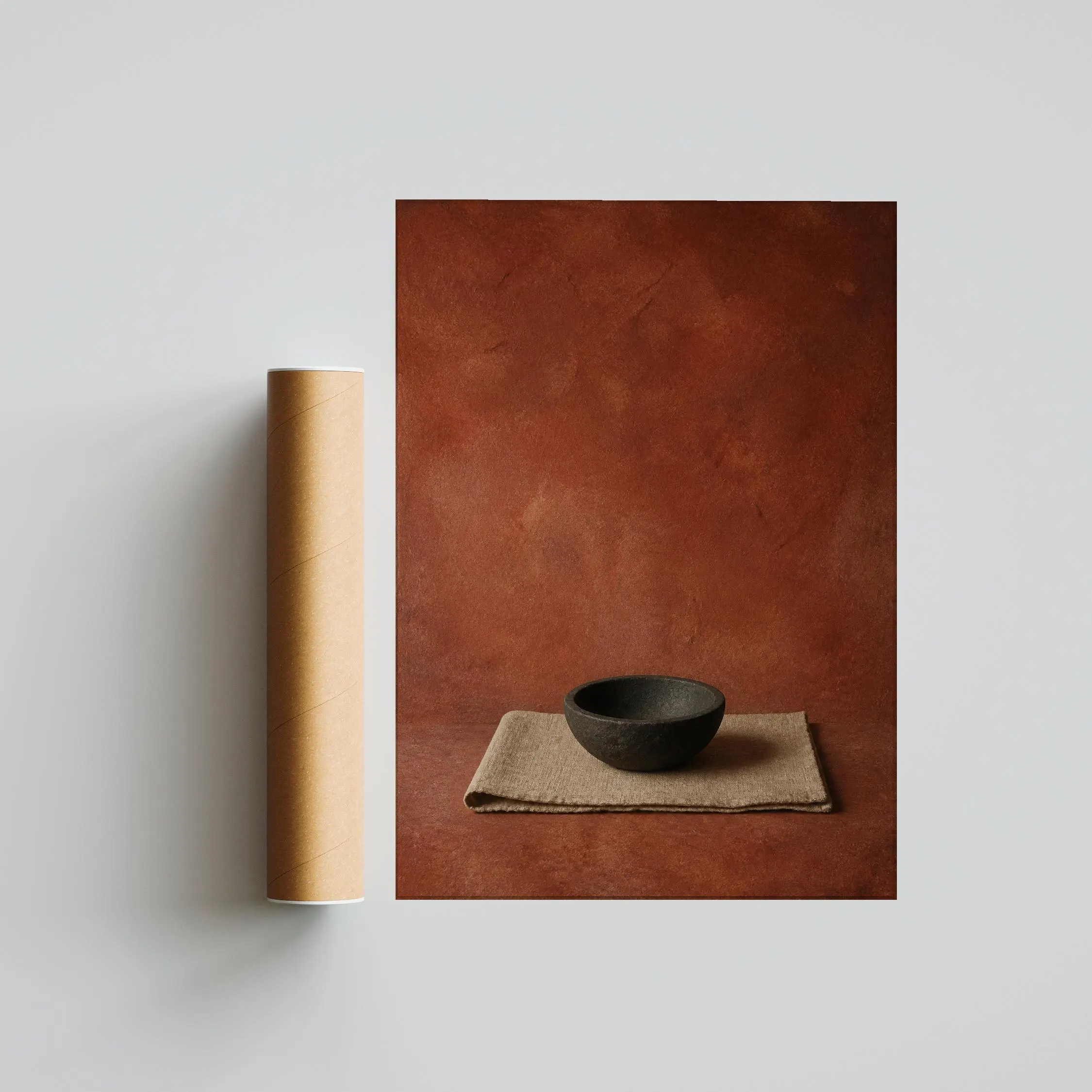 Basalt Bowl Wall Art, Minimalist Terracotta Still Life, Warm Rustic Kitchen Print – Calm Wall Art by Artsify thumbnail 5