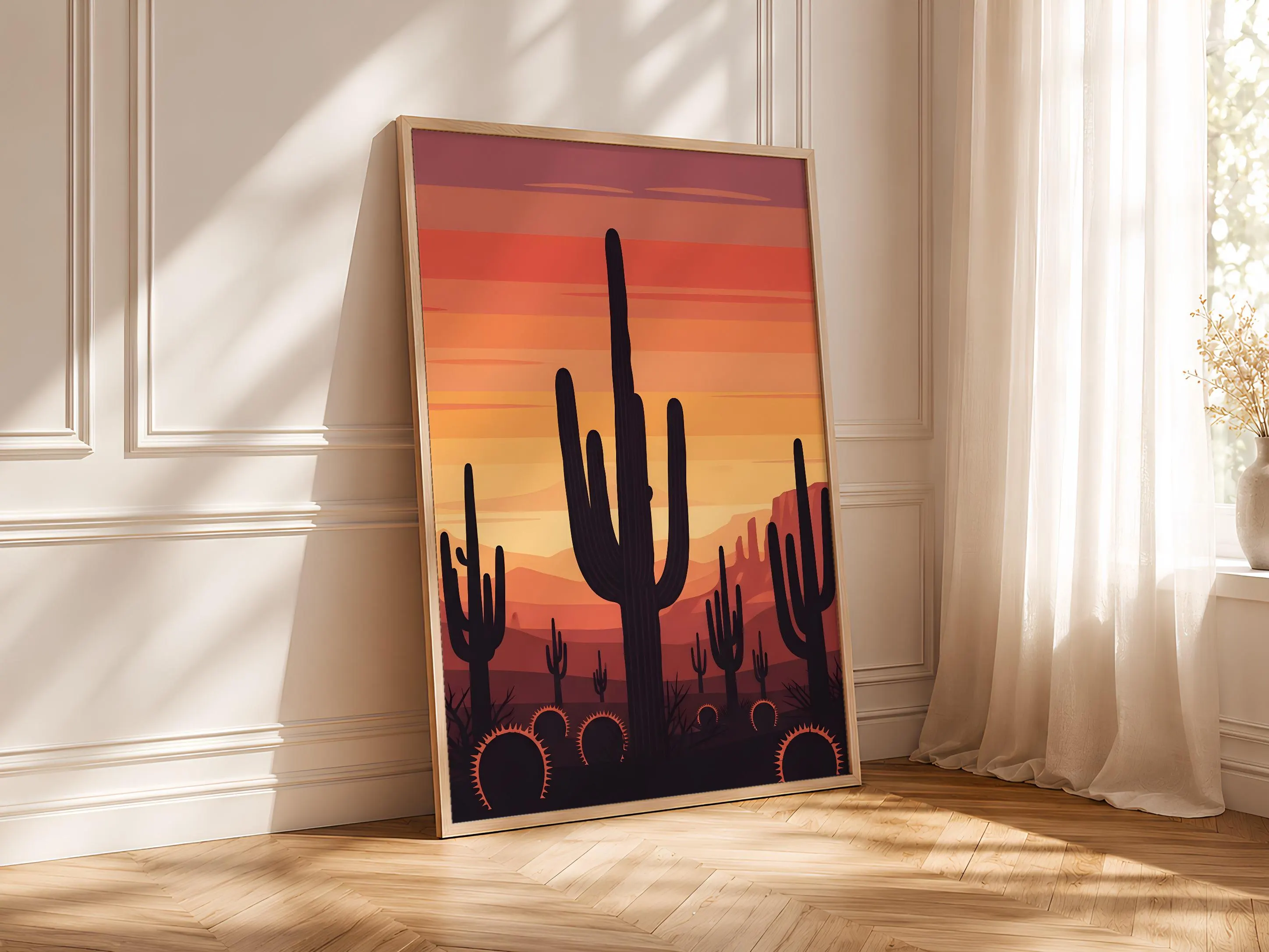 Saguaro Sunset Print, Southwestern Desert Poster, Minimalist Cactus Wall Art, Boho Living Room Decor, Housewarming Gift – Calm Wall Art by Artsify thumbnail 4